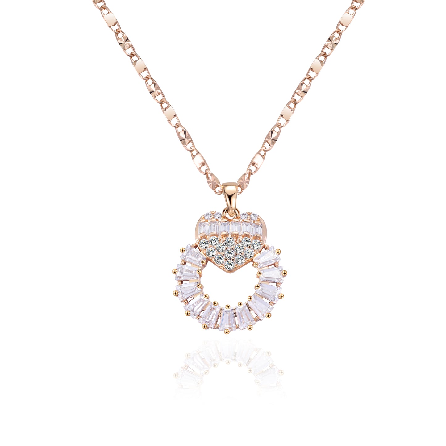 TIMEMATRIX Women's 18K Gold Heart Ring Necklace | White CZ Stones, Romantic Gift Idea