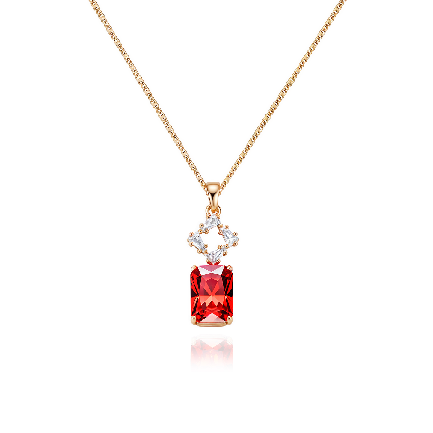 TIMEMATRIX 18K Gold Plated Quartet Sugar Pendant Necklace for Women | Garnet Red CZ, Daily & Party Jewelry