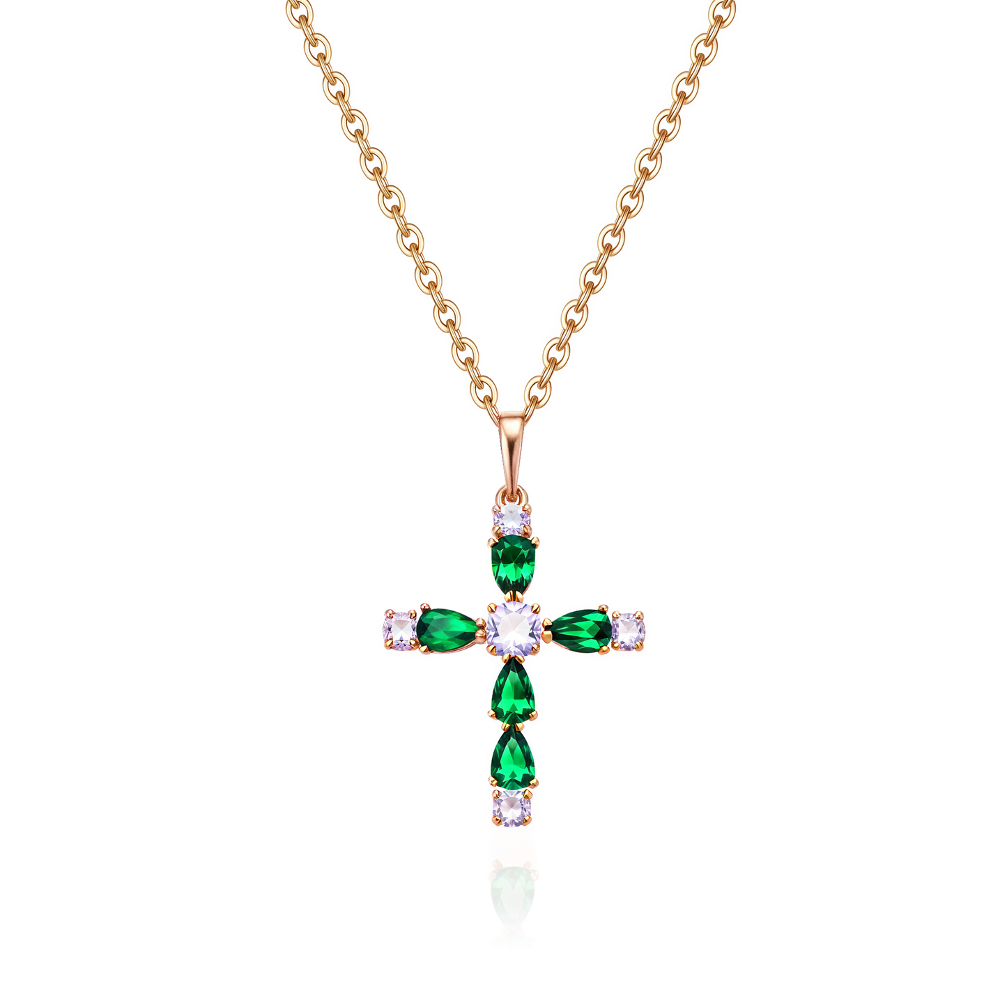 TIMEMATRIX Women's 18K Gold Cross Pendant Necklace | Green CZ Stones, Perfect for Church & Everyday Wear