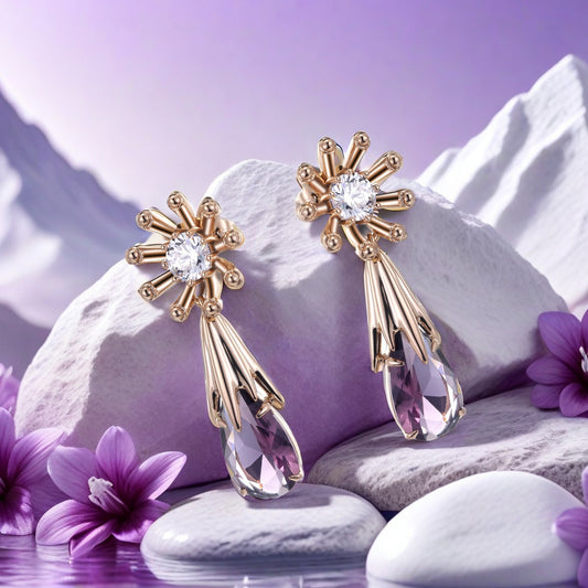 TIMEMATRIX Trending  Sunflower Earrings | 18K Gold Plated with  CZ Waterdrop Gemstones | Summer Beach & Party Jewelry | Ideal Gift for Birthday/Holiday