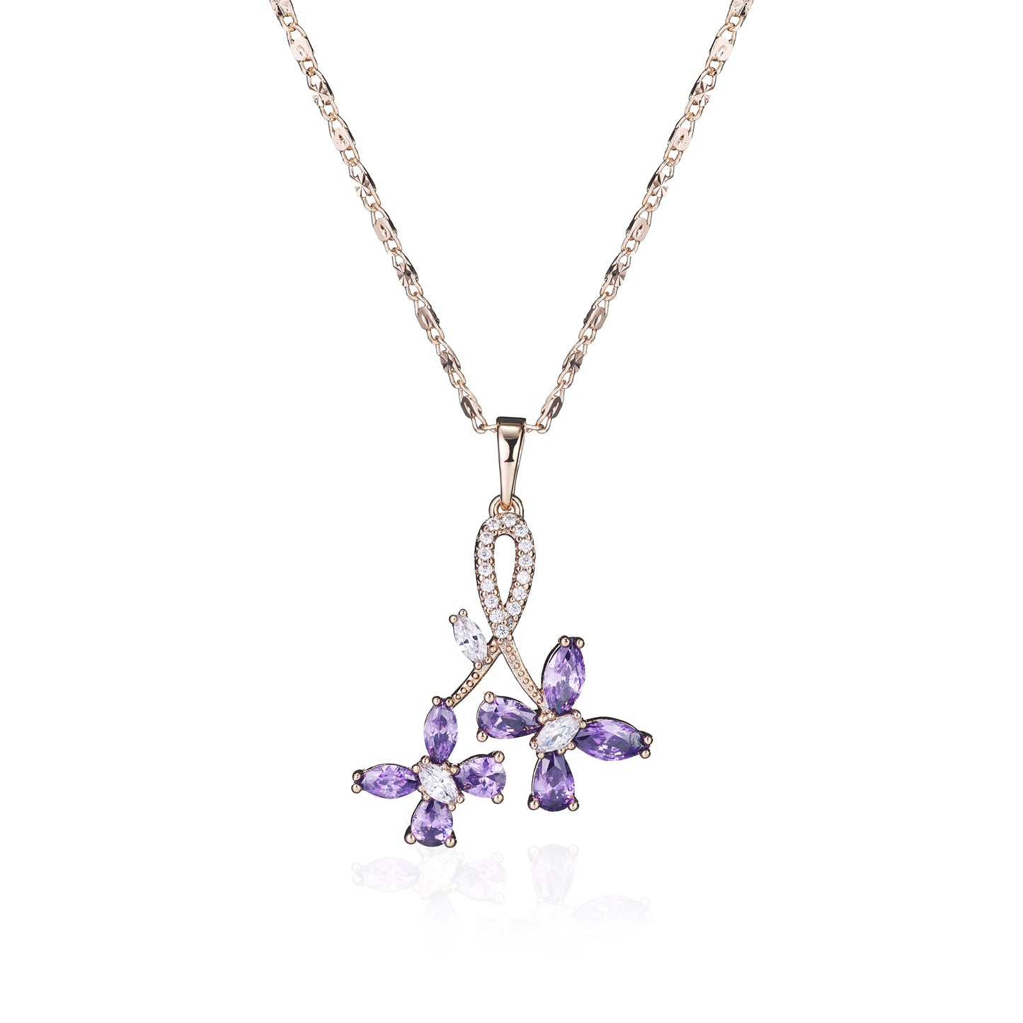 TIMEMATRIX 18K Gold Plated Amethyst Flower Necklace for Women | Violet CZ Pendant, Daily & Evening Elegant Jewelry