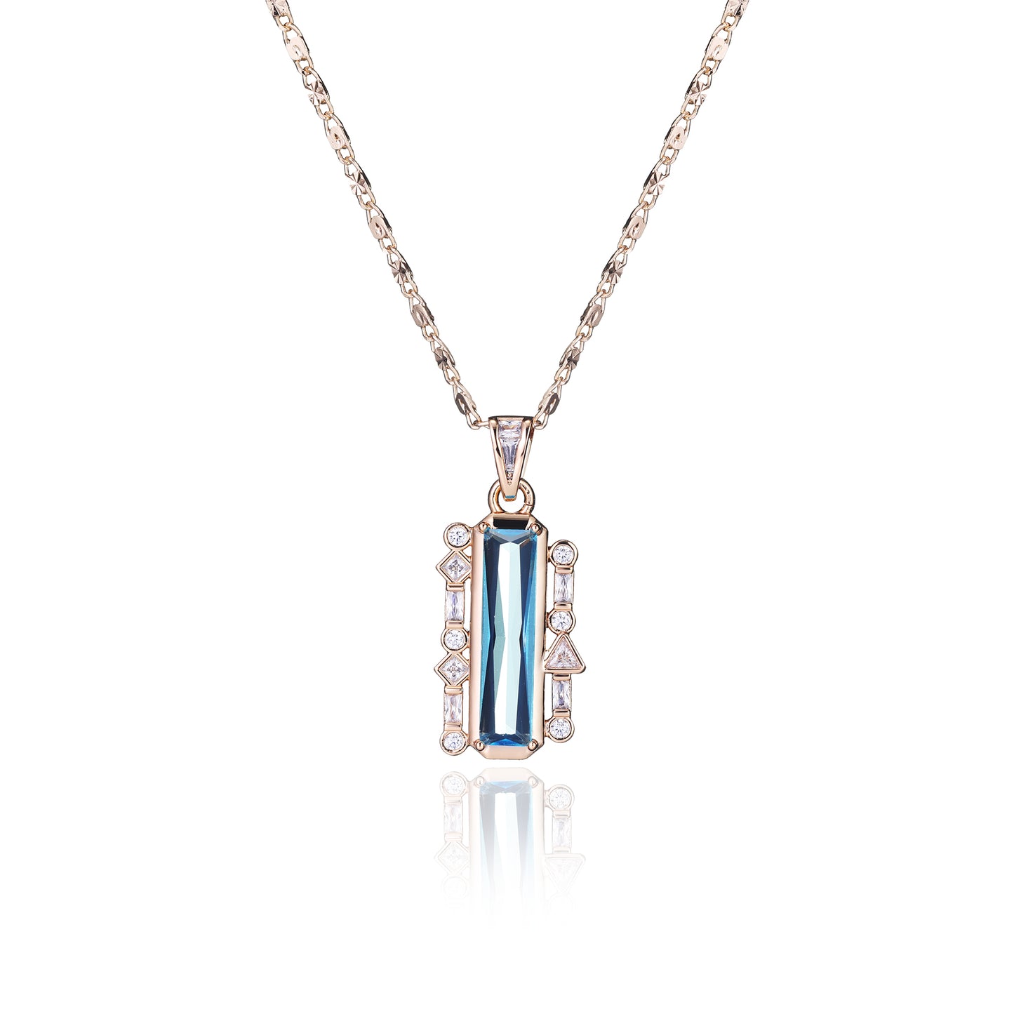 TIMEMATRIX 18K Gold Plated Rectangular Aquamarine CZ Necklace for Women | Light Blue Pendant, Daily & Beach Elegant Jewelry