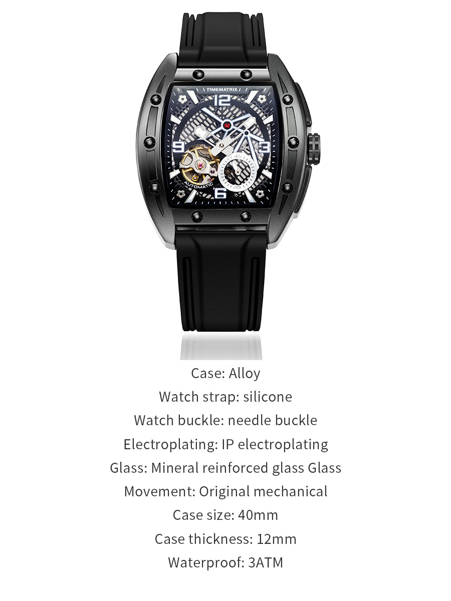 TIMEMATRIX Men's Industrial Locomotive Automatic Watch | Skeleton Mechanical Dial | Shockproof Silicone | Luminous Night Vision | Waterproof for Outdoor & Garage | Birthday Gift for Mechanics