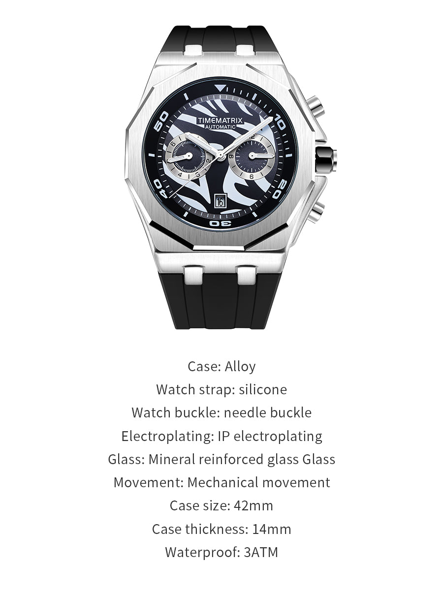 TIMEMATRIX Men's Trendy Panda Color Automatic | Black Silicone & Luminous Dial | Multifunctional Waterproof Watch | Perfect Graduation Gift for Stylish Guys