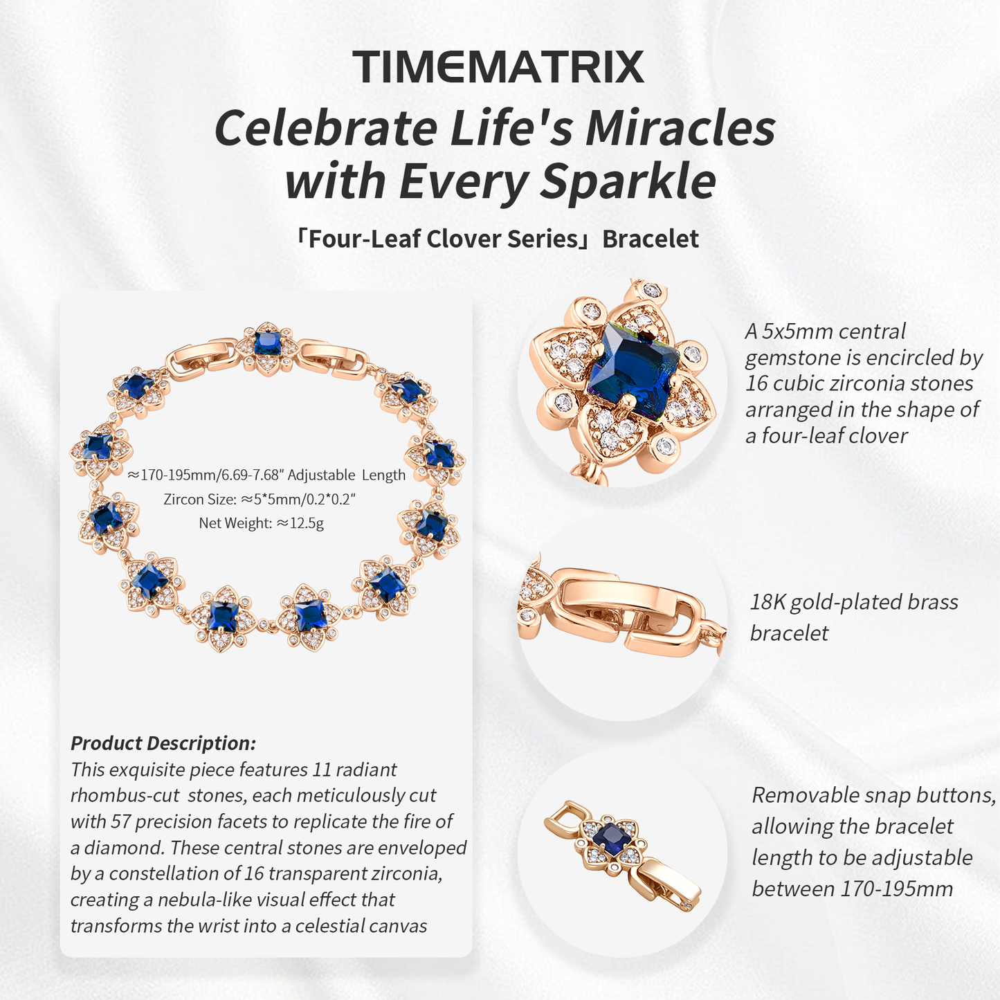 TIMEMATRIX 18K Gold Plated Women's Bracelet | Sparkling CZ & White Diamond | Perfect Gift for Girlfriend, Wife & Mom