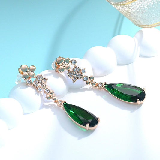 TIMEMATRIX 18K Gold Plated Waterdrop Earrings for Women | Sparkling Green Cubic Zirconia Pendant | Perfect for Daily Wear, Office & Date Night