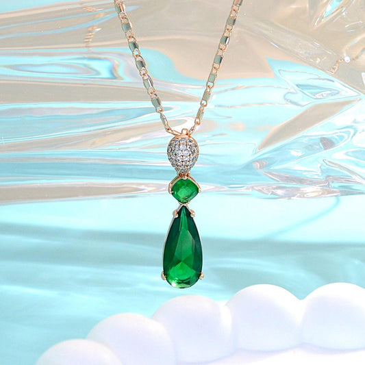 TIMEMATRIX 18K Gold Plated Bridal Jewelry Set | Tear Drop Necklace with White CZ Stones & Glass Accents, Copper Base