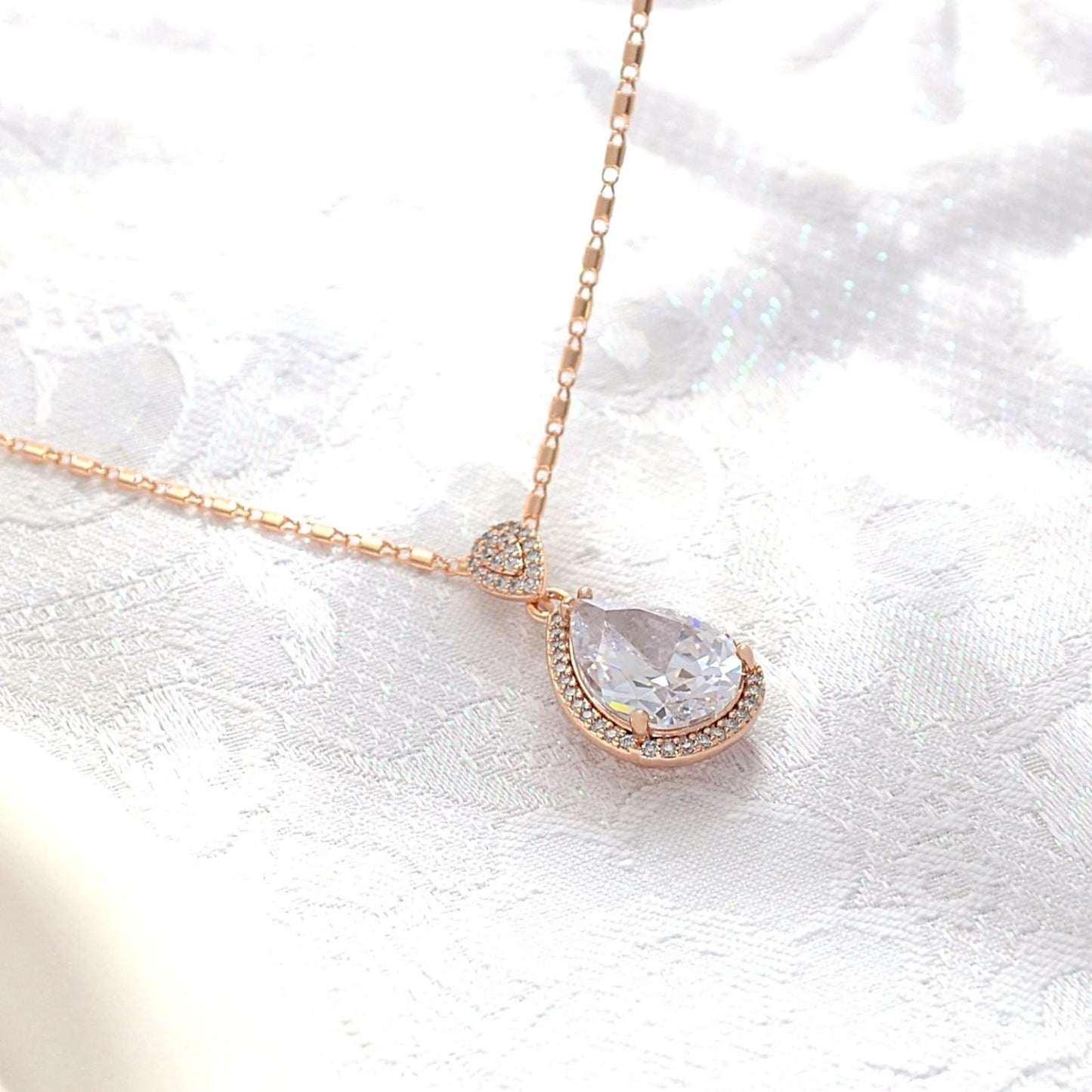TIMEMATRIX 18K Gold Plated Sapphire Blue Water Drop Pendant Necklace | Copper Base with Glass CZ Stones, Women's Jewelry