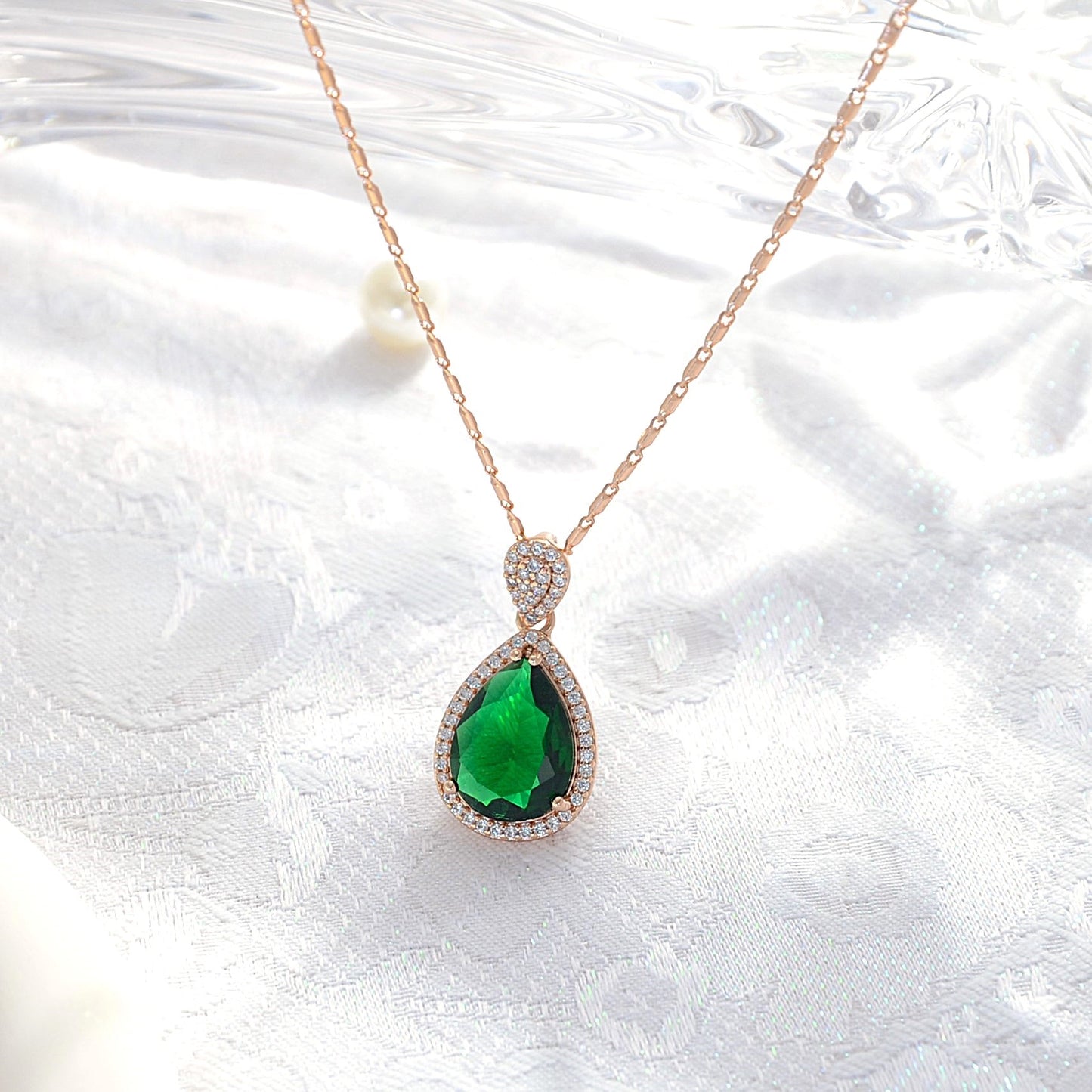 TIMEMATRIX 18K Gold Plated Sapphire Blue Water Drop Pendant Necklace | Copper Base with Glass CZ Stones, Women's Jewelry