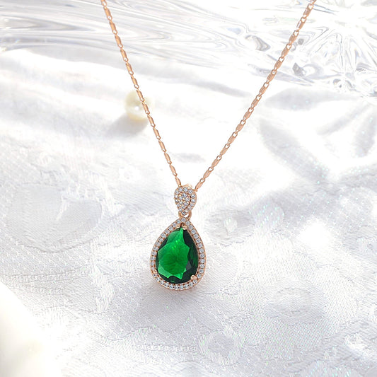 TIMEMATRIX 18K Gold Plated Sapphire Blue Water Drop Pendant Necklace | Copper Base with Glass CZ Stones, Women's Jewelry