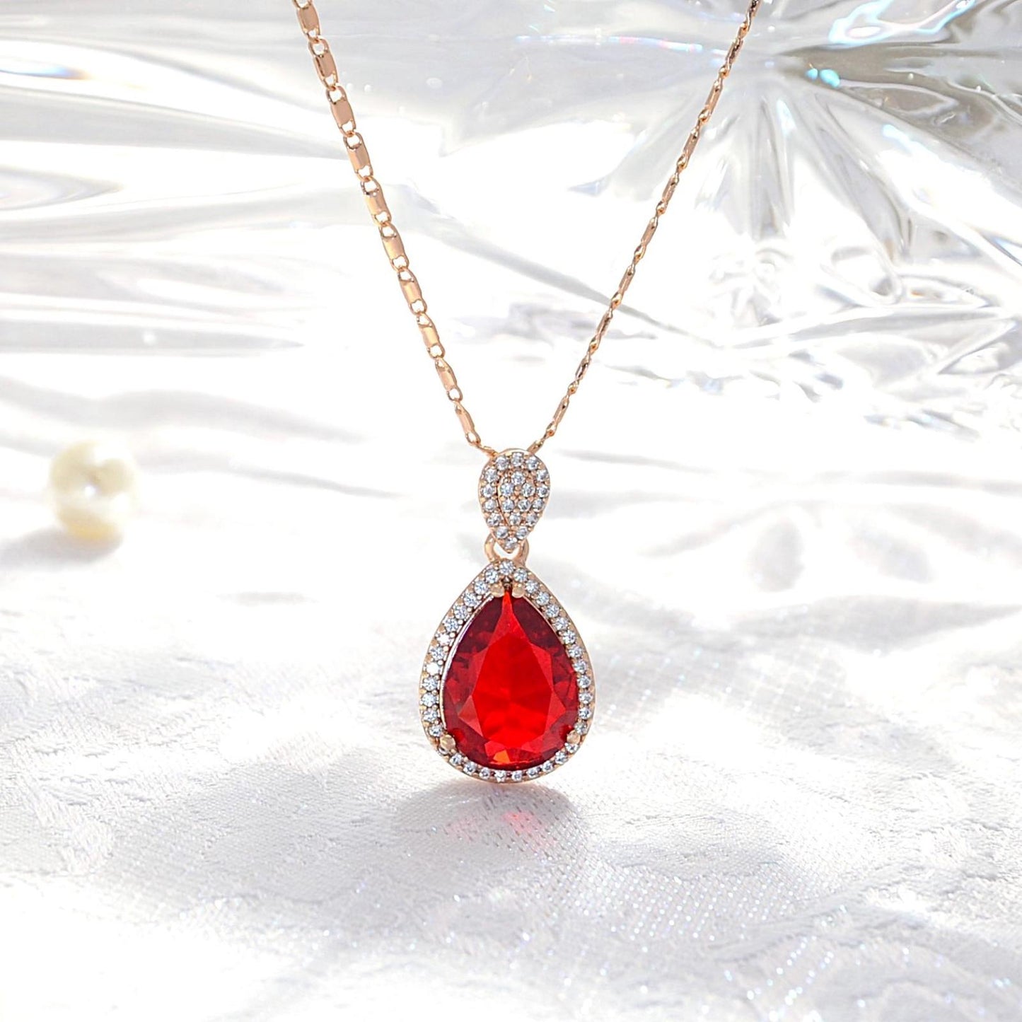 TIMEMATRIX 18K Gold Plated Sapphire Blue Water Drop Pendant Necklace | Copper Base with Glass CZ Stones, Women's Jewelry