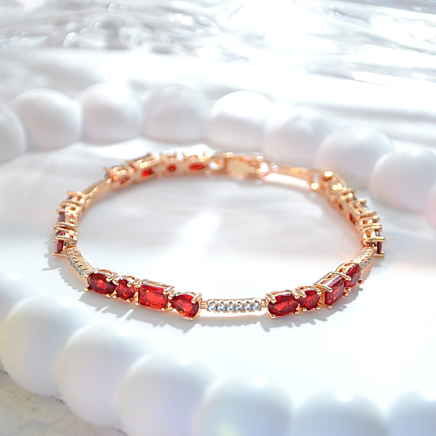 TIMEMATRIX 18K Gold Plated Sparkling Ruby CZ & Rhinestone Bracelet for Women | Elegant Fashion Jewelry Gift for Girlfriend, Wife & Mother