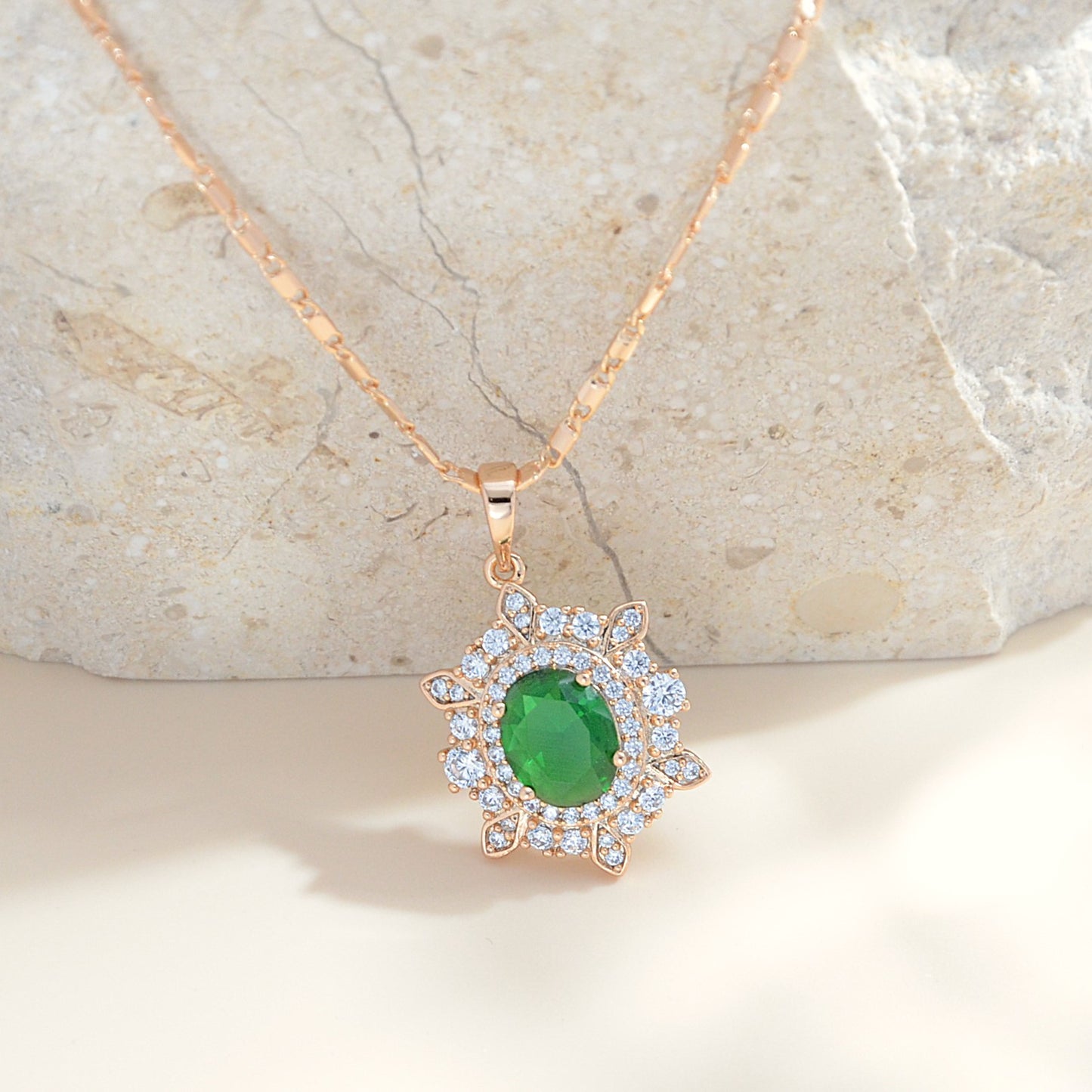 TIMEMATRIX 18K Gold Plated Sunflower Necklace for Women | Emerald CZ Gemstone Pendant, Mother's Day Gift