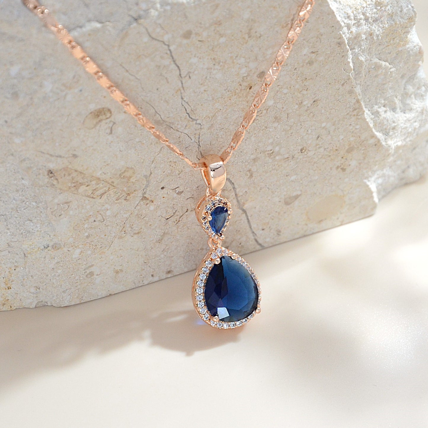 Elegant Waterdrop Pendant Necklace for Women | Brass Plated with Cubic Zirconia Gemstone | Wedding, Banquet & Party Statement Jewelry