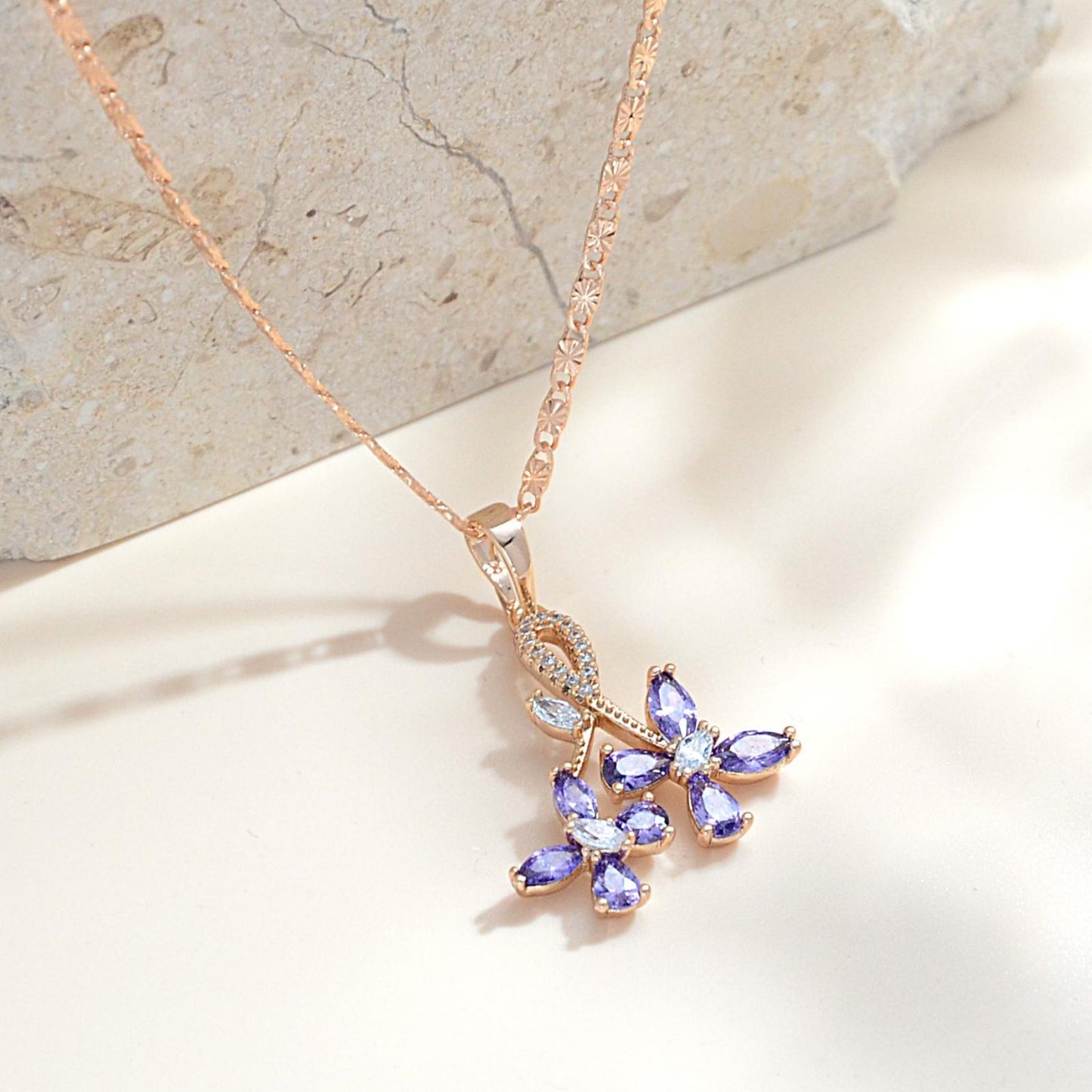 TIMEMATRIX 18K Gold Plated Amethyst Flower Necklace for Women | Violet CZ Pendant, Daily & Evening Elegant Jewelry