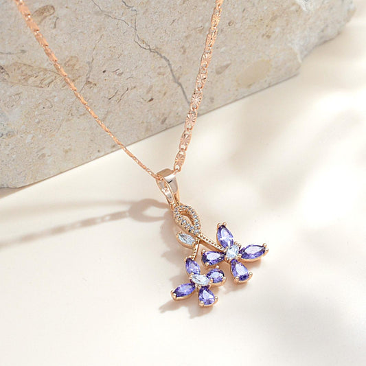 TIMEMATRIX 18K Gold Plated Amethyst Flower Necklace for Women | Violet CZ Pendant, Daily & Evening Elegant Jewelry