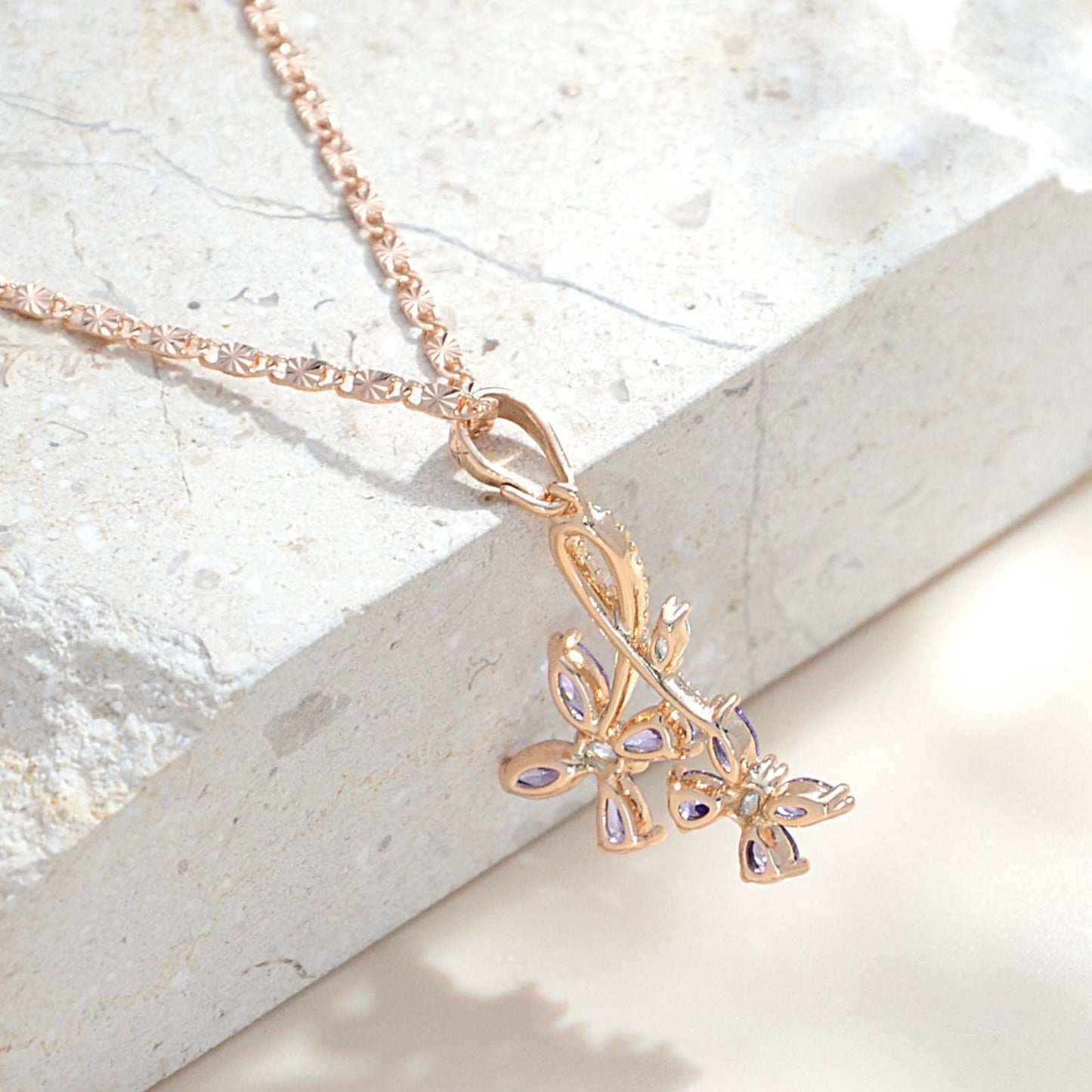 TIMEMATRIX 18K Gold Plated Amethyst Flower Necklace for Women | Violet CZ Pendant, Daily & Evening Elegant Jewelry