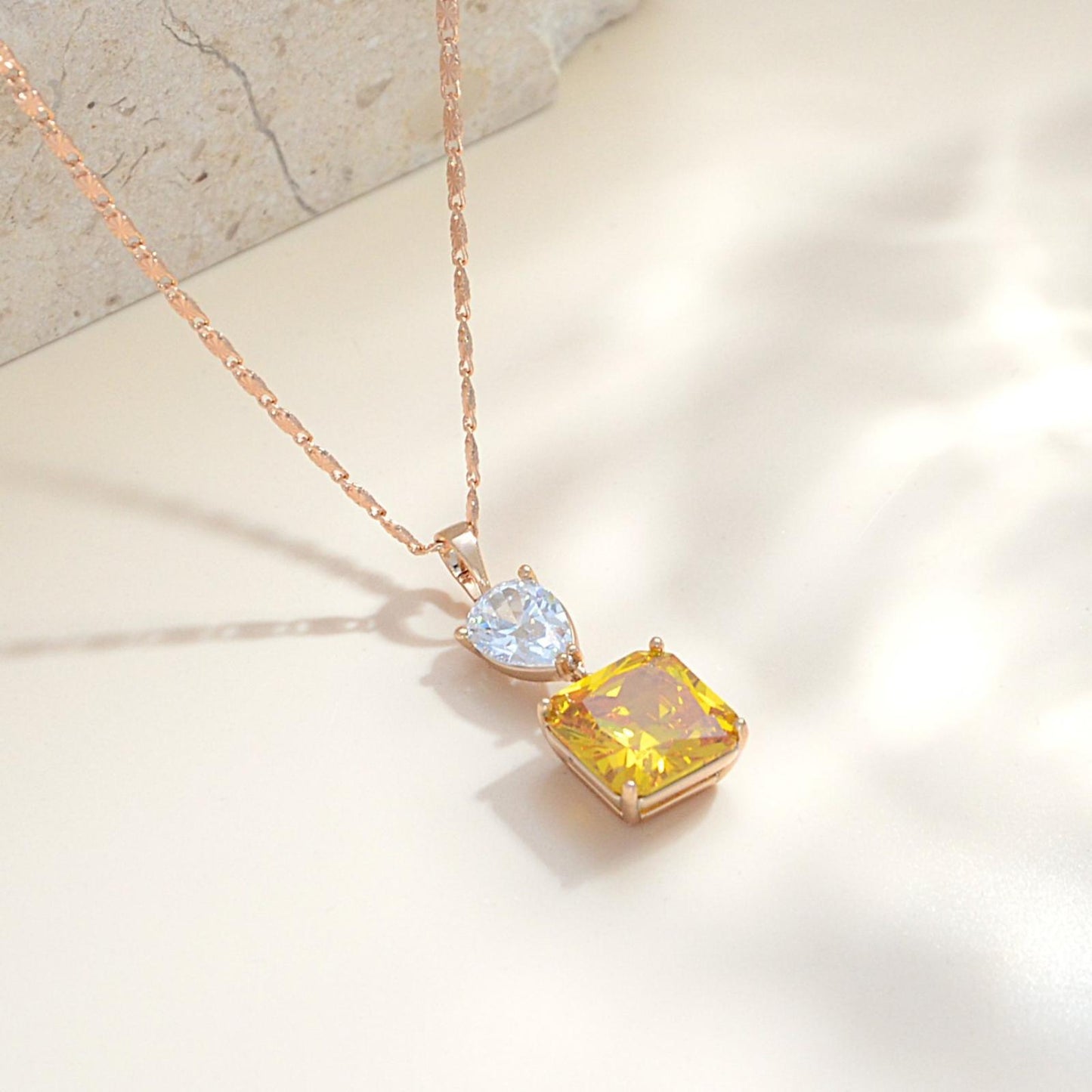 TIMEMATRIX 18K Gold Plated Quartet Sugar Necklace for Women | Yellow CZ Pendant, Daily & Summer Elegant Jewelry
