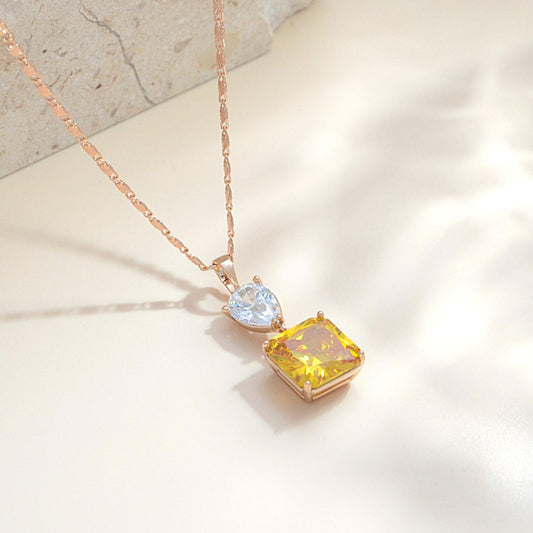 TIMEMATRIX 18K Gold Plated Quartet Sugar Necklace for Women | Yellow CZ Pendant, Daily & Summer Elegant Jewelry