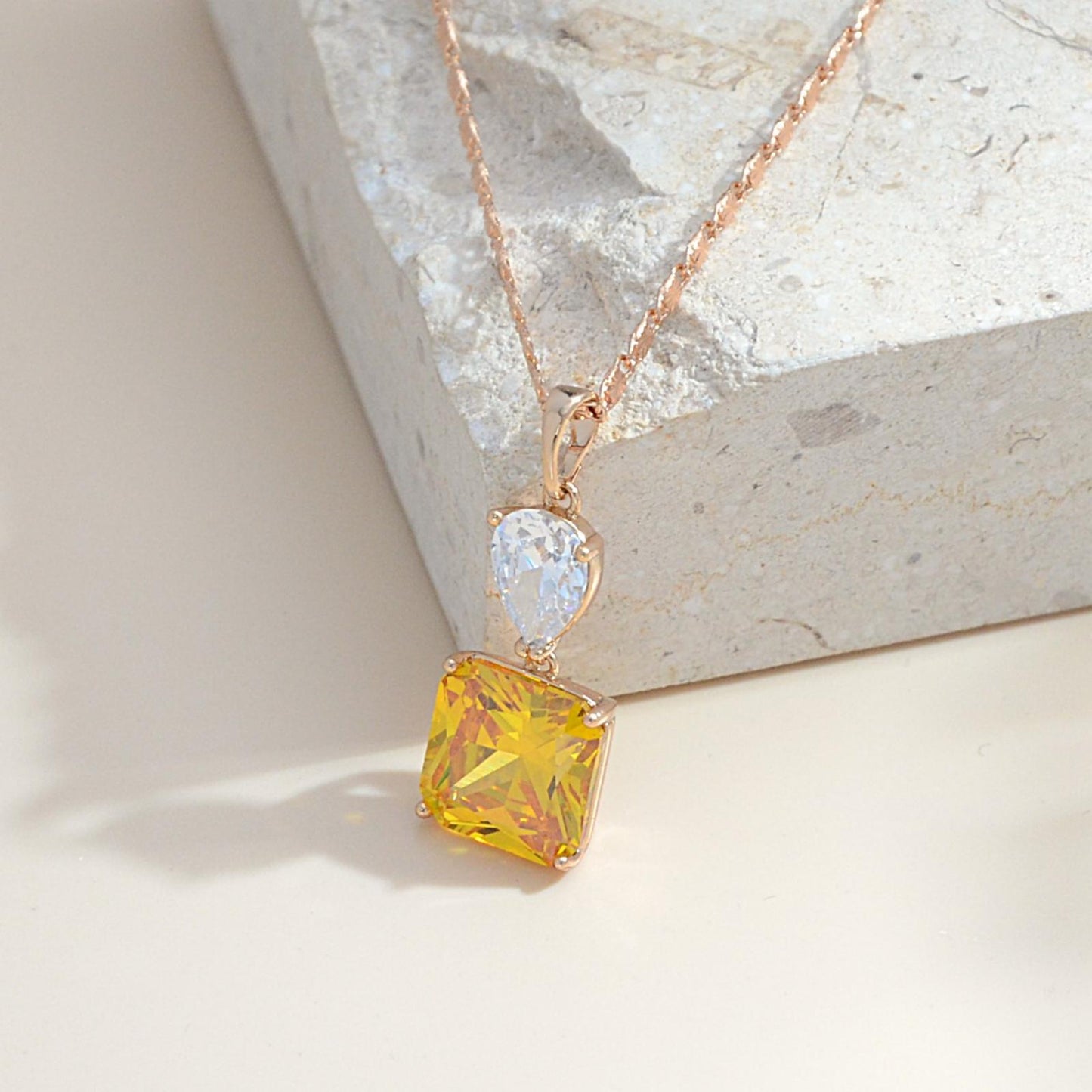 TIMEMATRIX 18K Gold Plated Quartet Sugar Necklace for Women | Yellow CZ Pendant, Daily & Summer Elegant Jewelry