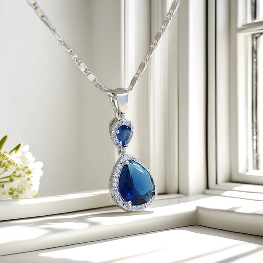 Elegant Waterdrop Pendant Necklace for Women | Brass Plated with White Gold & Set with Cubic Zirconia Gemstones | Statement Jewelry for Wedding, Banquet & Party