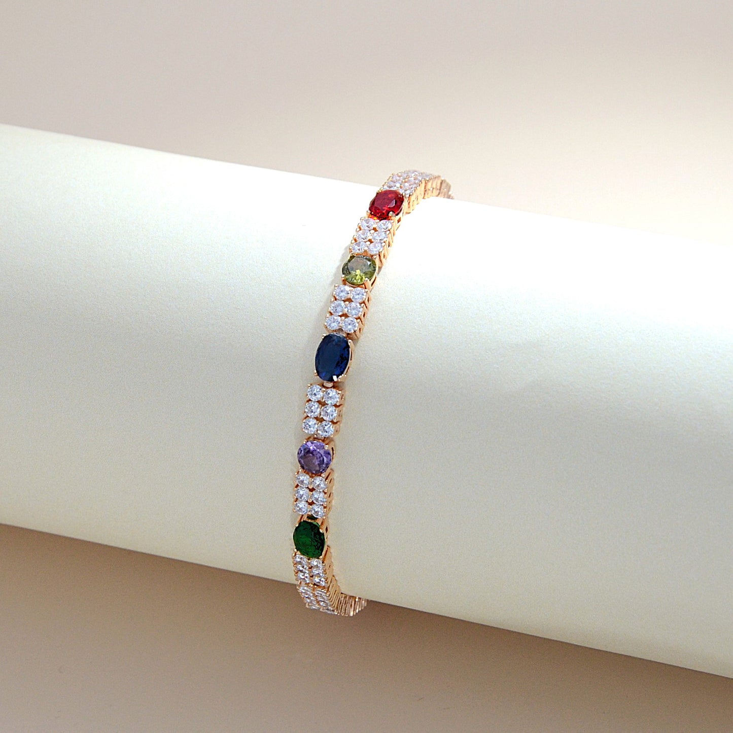TIMEMATRIX 18K Gold Plated Rainbow Cubic Zirconia Tennis Bracelet for Women | Sparkling Multi-Colour CZ & White Rhinestone Design | Ideal Gift for Girlfriend, Wife & Mother