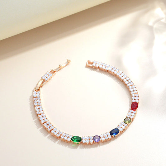TIMEMATRIX 18K Gold Plated Rainbow Cubic Zirconia Tennis Bracelet for Women | Sparkling Multi-Colour CZ & White Rhinestone Design | Ideal Gift for Girlfriend, Wife & Mother