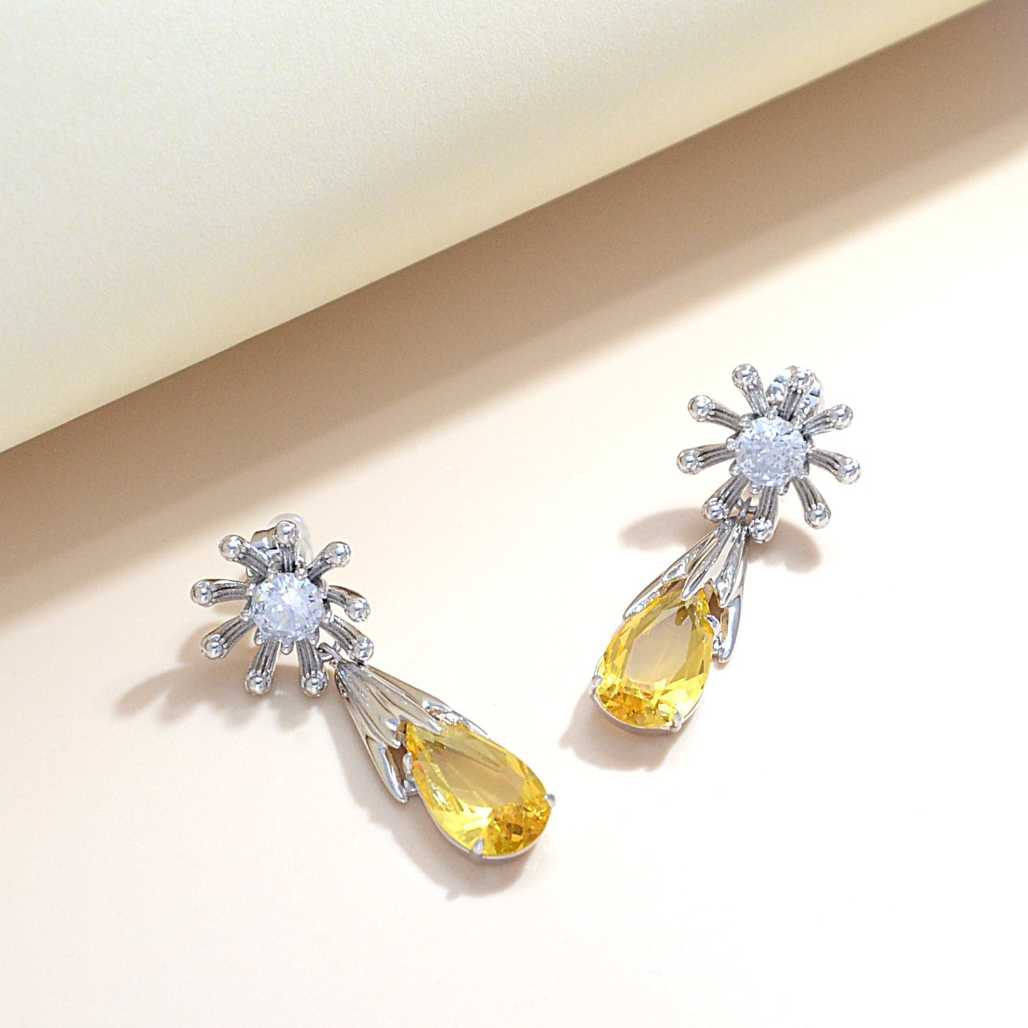 TIMEMATRIX Trending  Sunflower Earrings | White Gold Plated with CZ Waterdrop Gemstones | Daily Chic & Garden Party Jewelry | Ideal Gift for Birthday/Anniversary