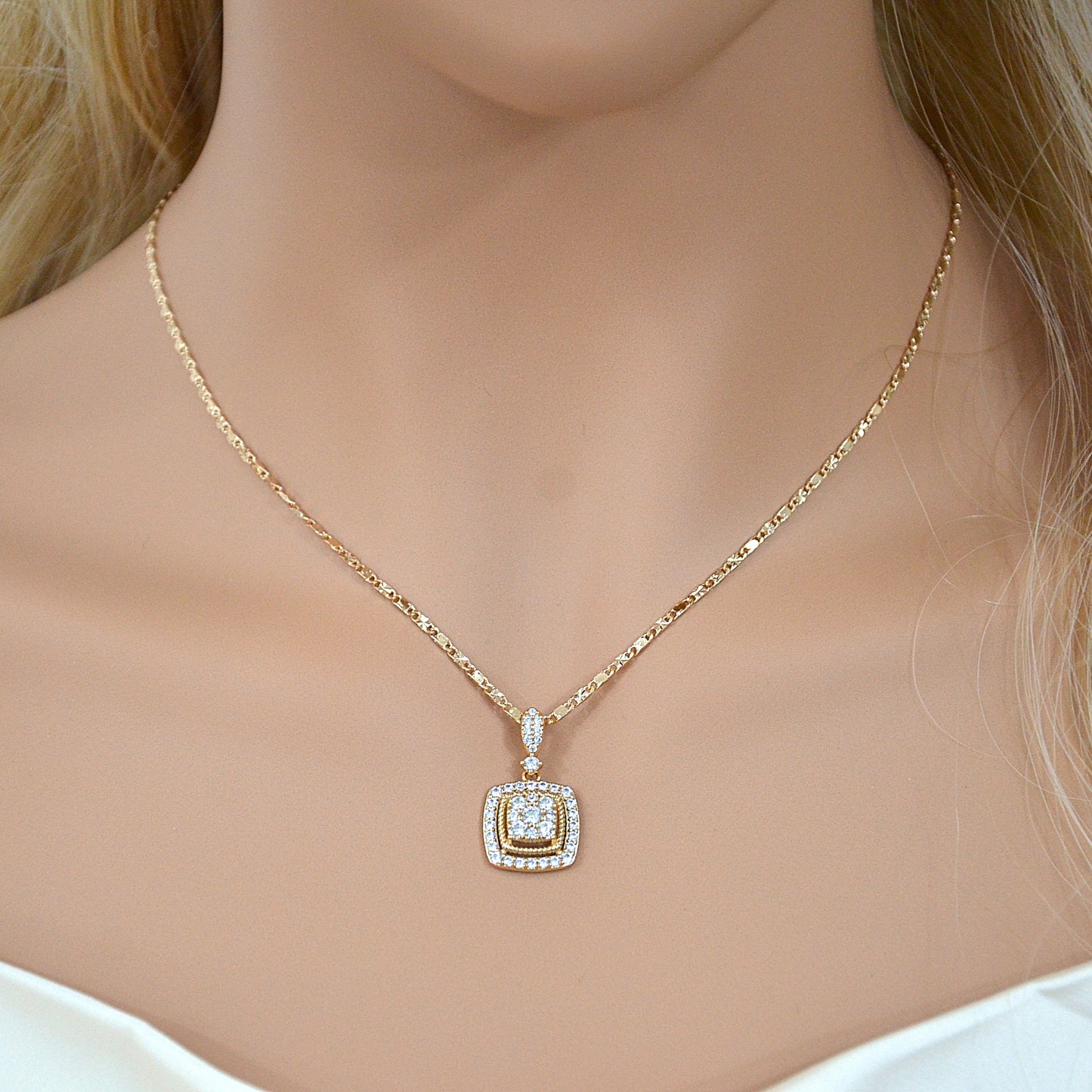 TIMEMATRIX Women's 18K Gold White CZ Necklace | Sparkling Pendant, Perfect for Mother's Day & Gifts