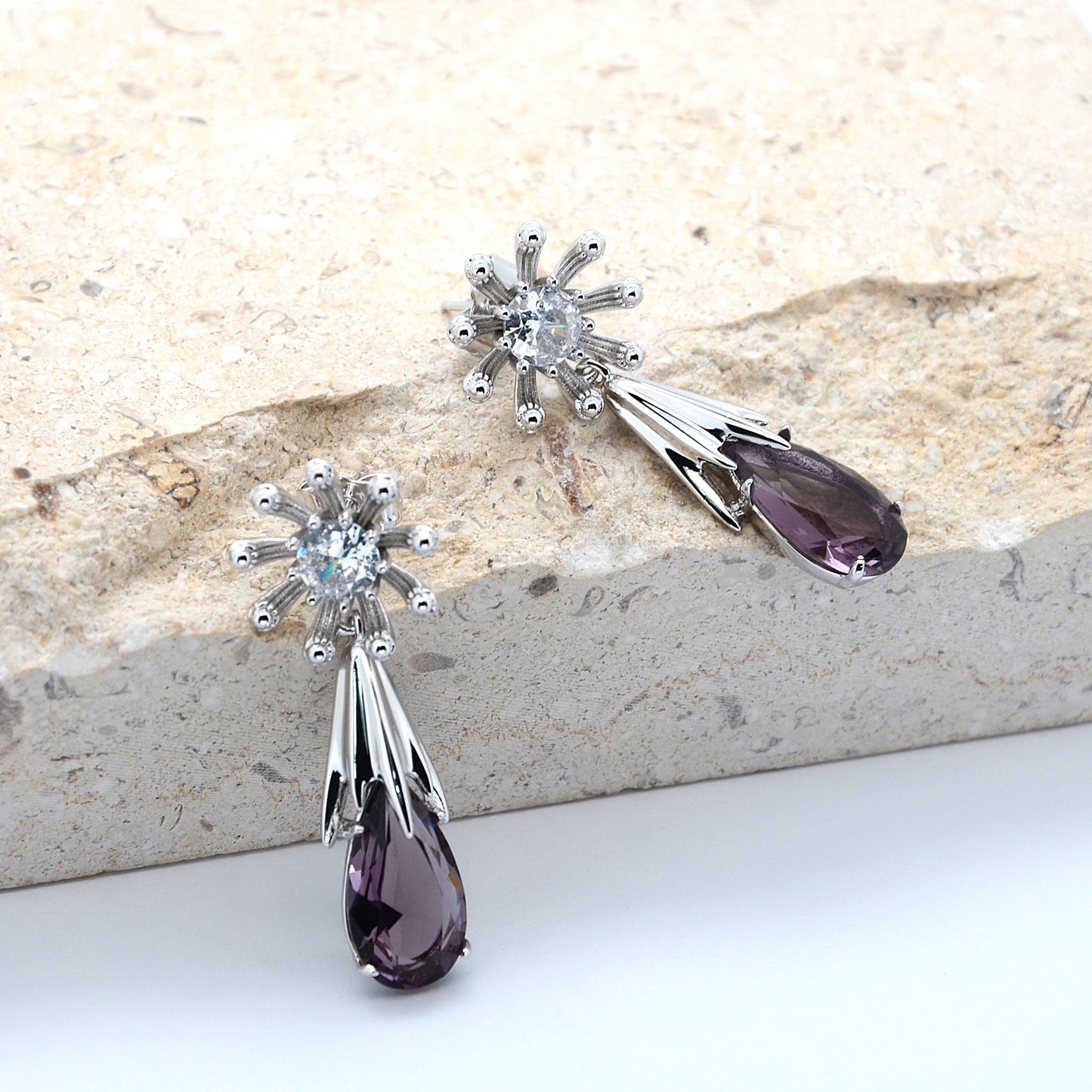 TIMEMATRIX Trending  Sunflower Earrings | White Gold Plated with CZ Waterdrop Gemstones | Daily Chic & Garden Party Jewelry | Ideal Gift for Birthday/Anniversary