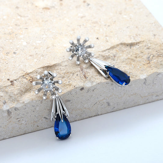 TIMEMATRIX Trending  Sunflower Earrings | White Gold Plated with CZ Waterdrop Gemstones | Daily Chic & Garden Party Jewelry | Ideal Gift for Birthday/Anniversary