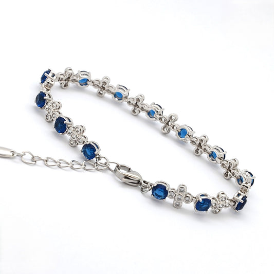 TIMEMATRIX White Gold Plated Tennis Bracelet for Women | Sparkling Dark Blue Zirconia & White Rhinestone Design | Ideal Gift for Girlfriend, Wife & Mother