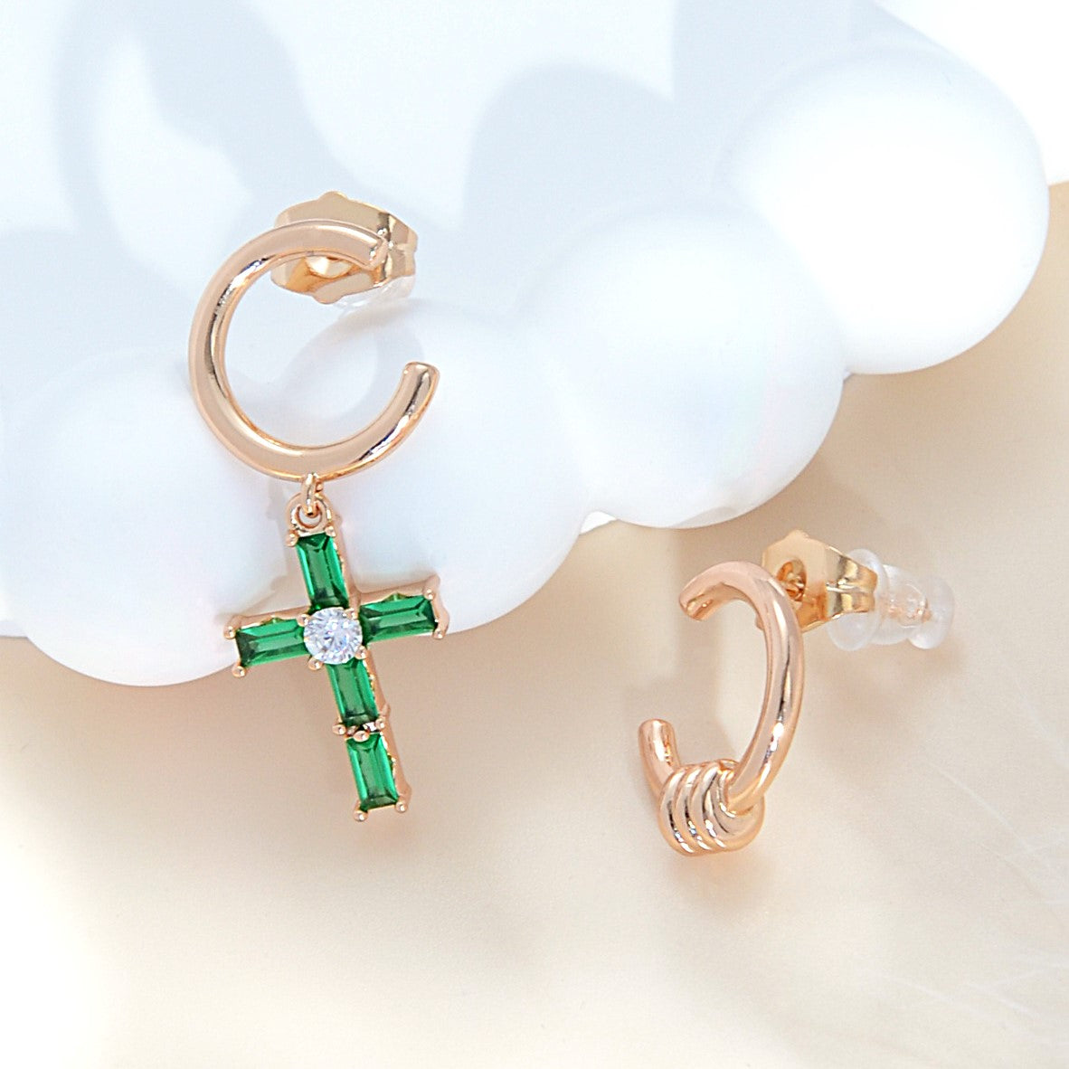 TIMEMATRIX Trending Cross Earrings for Women | 18K Gold Plated | Green Cubic Zirconia Pendant | Daily Elegant & Church/Party Jewelry | Ideal Gift for Birthday/Christmas