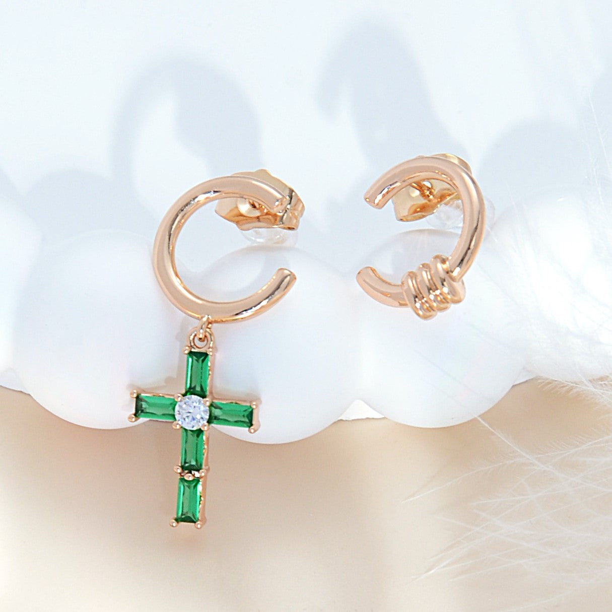 TIMEMATRIX Trending Cross Earrings for Women | 18K Gold Plated | Green Cubic Zirconia Pendant | Daily Elegant & Church/Party Jewelry | Ideal Gift for Birthday/Christmas
