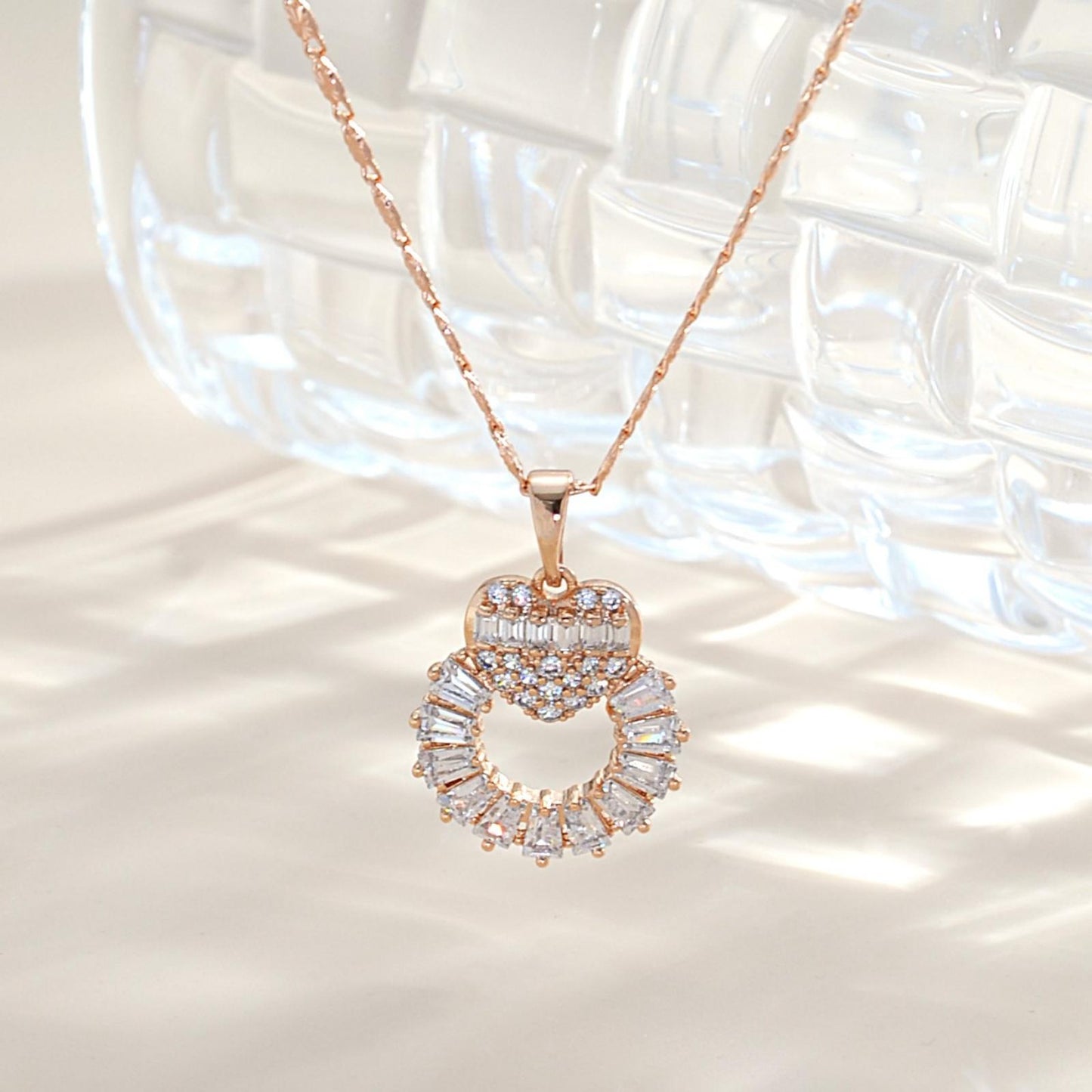 TIMEMATRIX Women's 18K Gold Heart Ring Necklace | White CZ Stones, Romantic Gift Idea