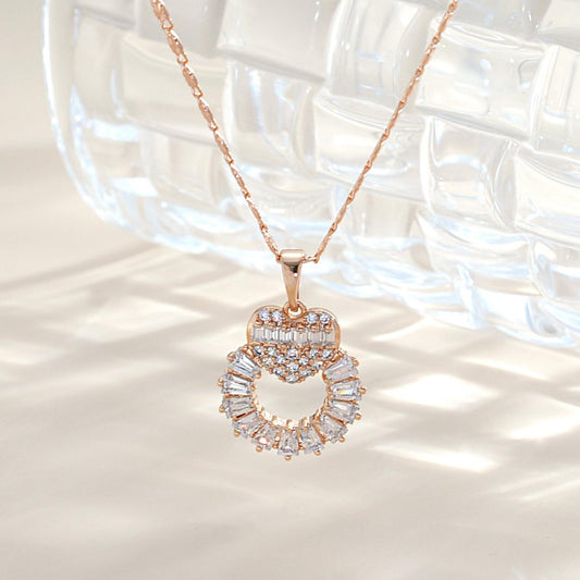 TIMEMATRIX Women's 18K Gold Heart Ring Necklace | White CZ Stones, Romantic Gift Idea