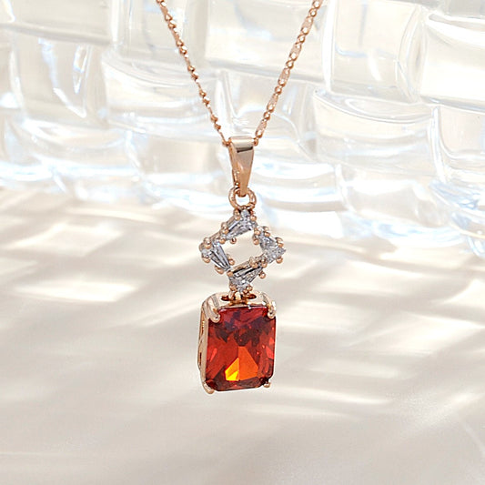 TIMEMATRIX 18K Gold Plated Quartet Sugar Pendant Necklace for Women | Garnet Red CZ, Daily & Party Jewelry