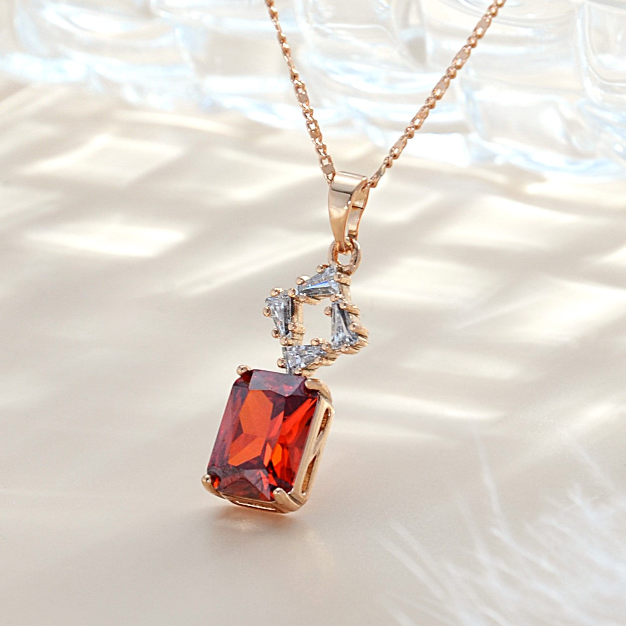 TIMEMATRIX 18K Gold Plated Quartet Sugar Pendant Necklace for Women | Garnet Red CZ, Daily & Party Jewelry