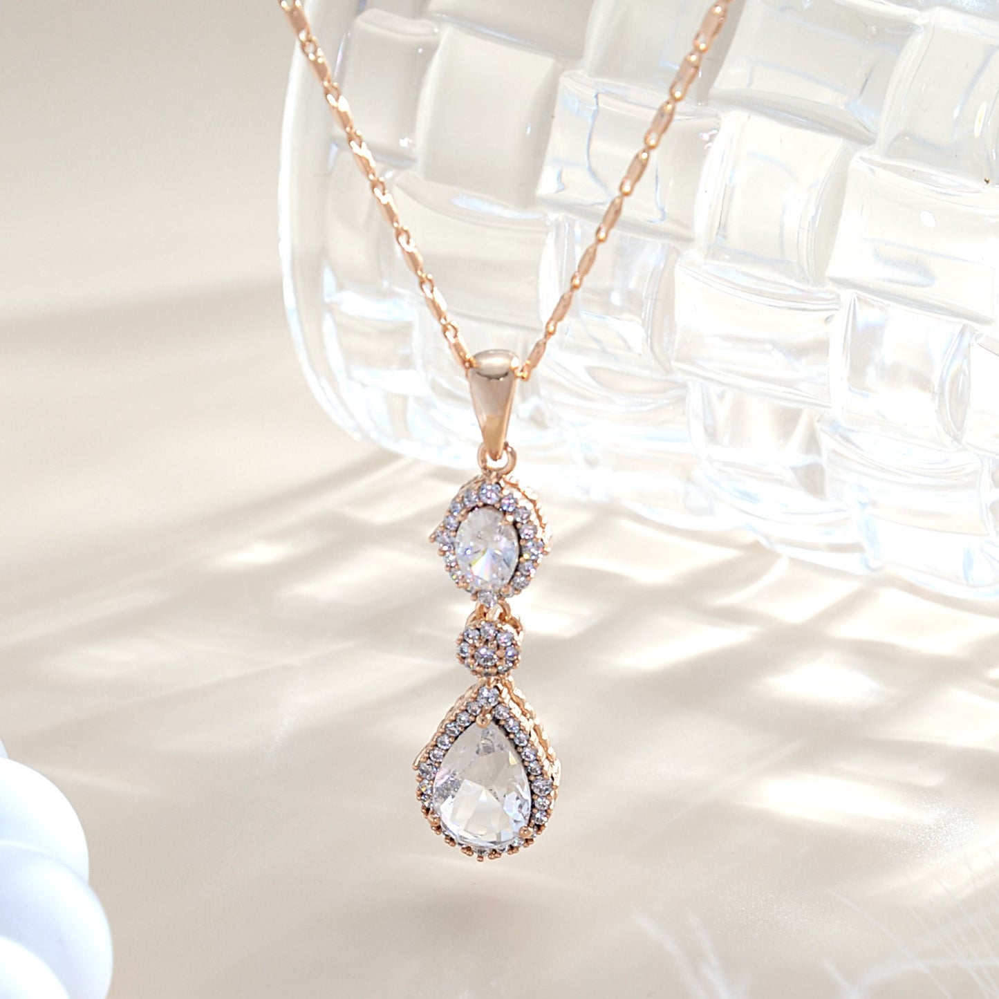 TIMEMATRIX 18K Gold Plated Water Drop Necklace for Women | White CZ Pendant, Daily & Elegant Occasions Jewelry