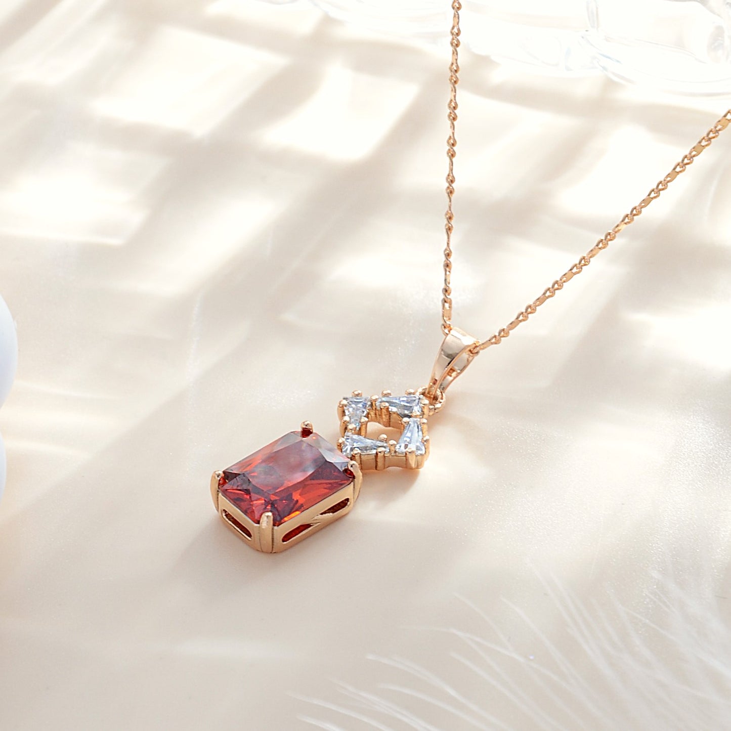 TIMEMATRIX 18K Gold Plated Quartet Sugar Pendant Necklace for Women | Garnet Red CZ, Daily & Party Jewelry