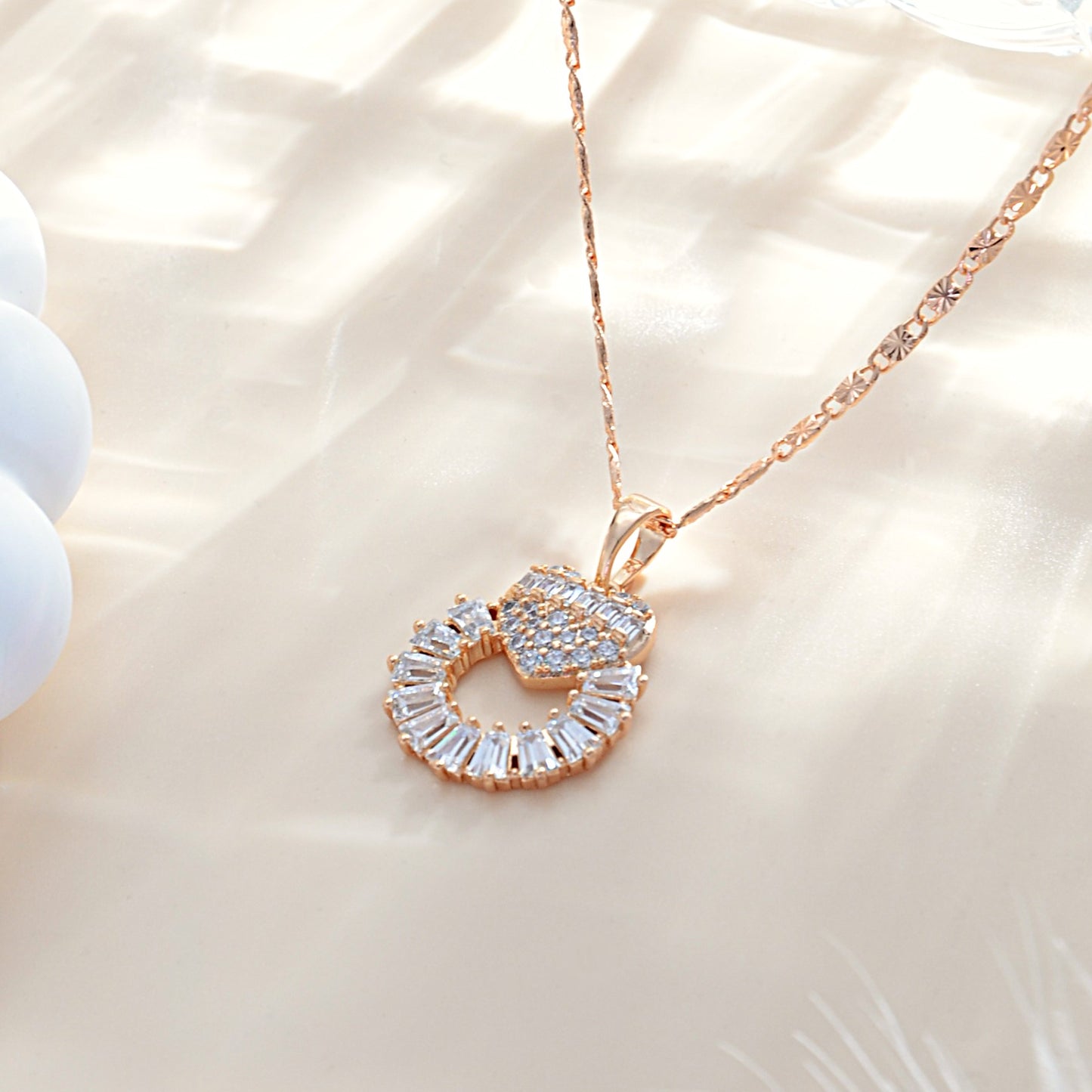 TIMEMATRIX Women's 18K Gold Heart Ring Necklace | White CZ Stones, Romantic Gift Idea