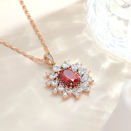 TIMEMATRIX 18K Gold Plated Garnet  CZ Pendant Necklace for Women | Daily & Party Elegant Jewelry