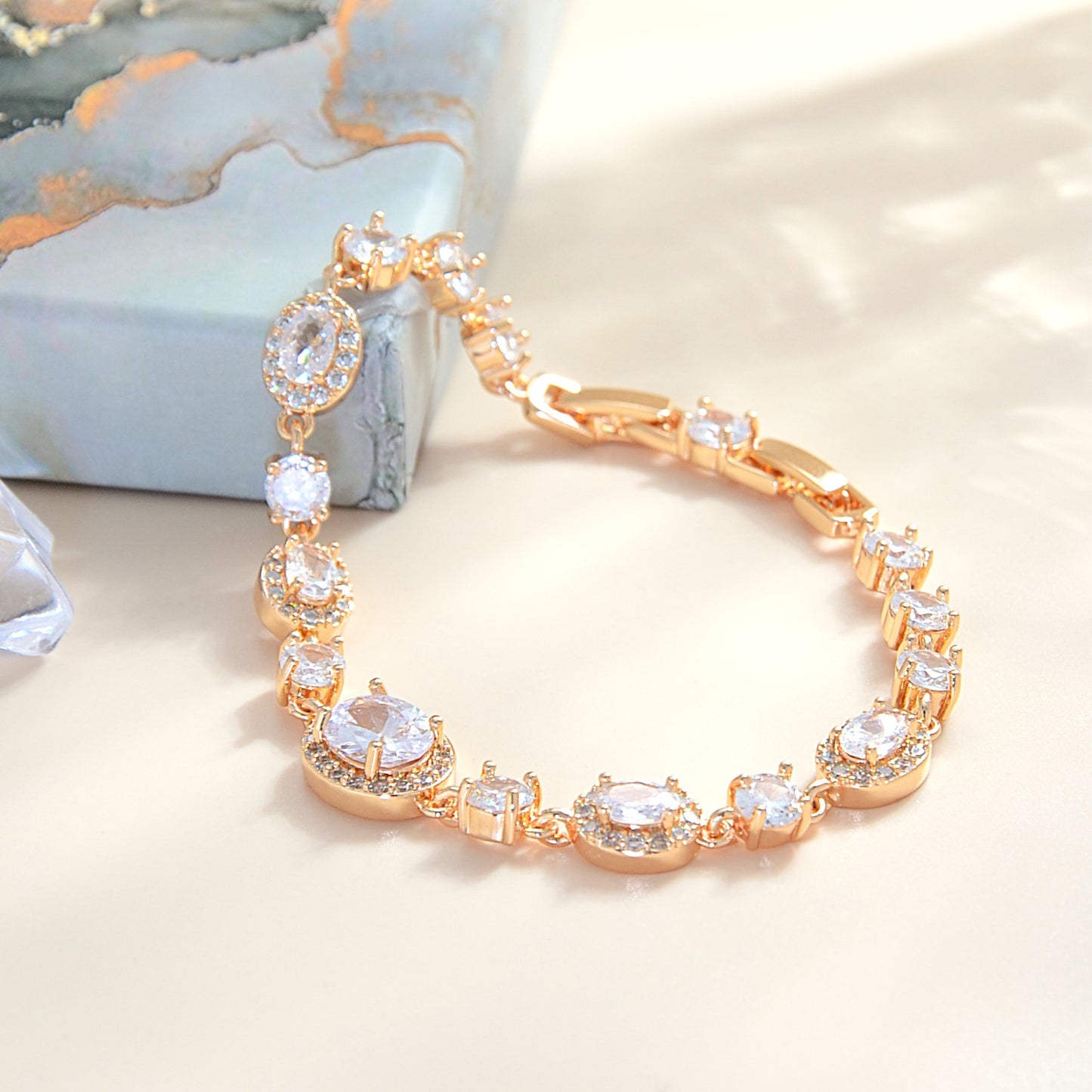 TIMEMATRIX 18K Gold Eternal White CZ Bracelet | Diamond-Accented Sparkle | Perfect Gift for Girlfriend, Wife & Mom