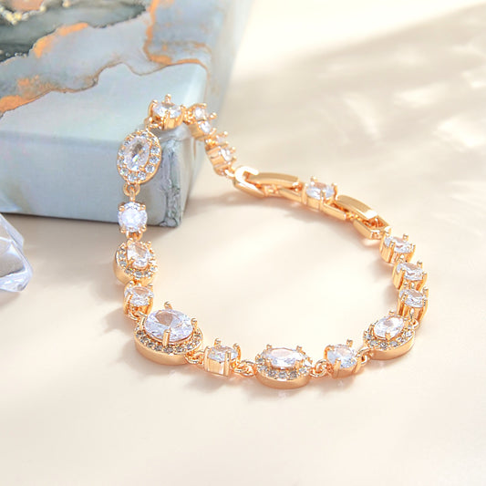 TIMEMATRIX 18K Gold Eternal White CZ Bracelet | Diamond-Accented Sparkle | Perfect Gift for Girlfriend, Wife & Mom