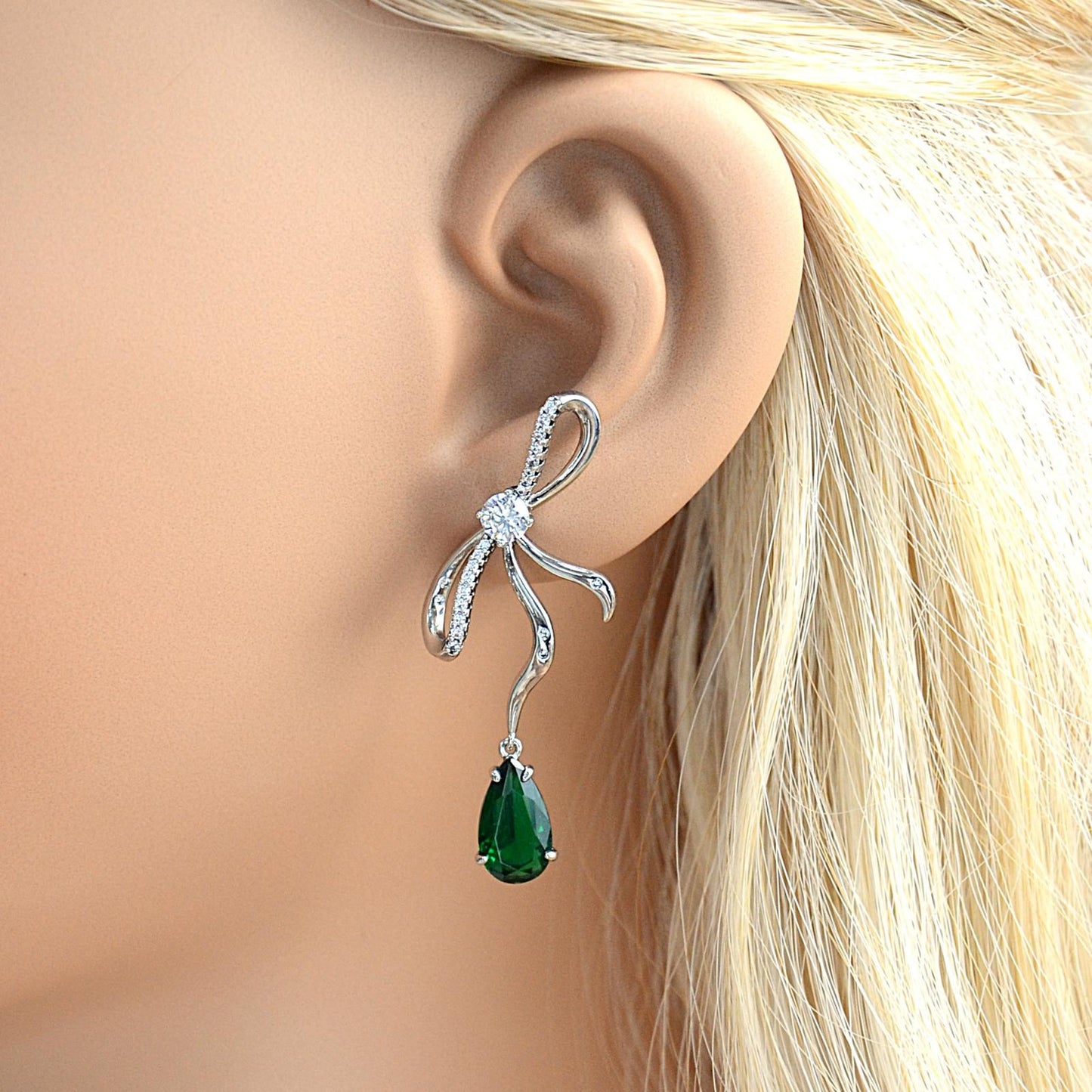 Trending Bow Tie Earrings for Women | White Gold Plated Brass with CZ Pendant | Elegant Daily & Party Jewelry | Perfect Gift for Birthday/Anniversary