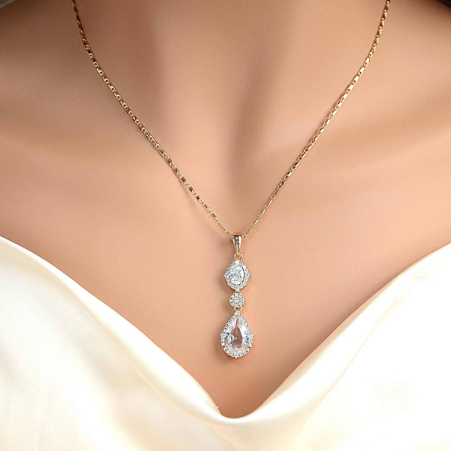 TIMEMATRIX 18K Gold Plated Water Drop Necklace for Women | White CZ Pendant, Daily & Elegant Occasions Jewelry