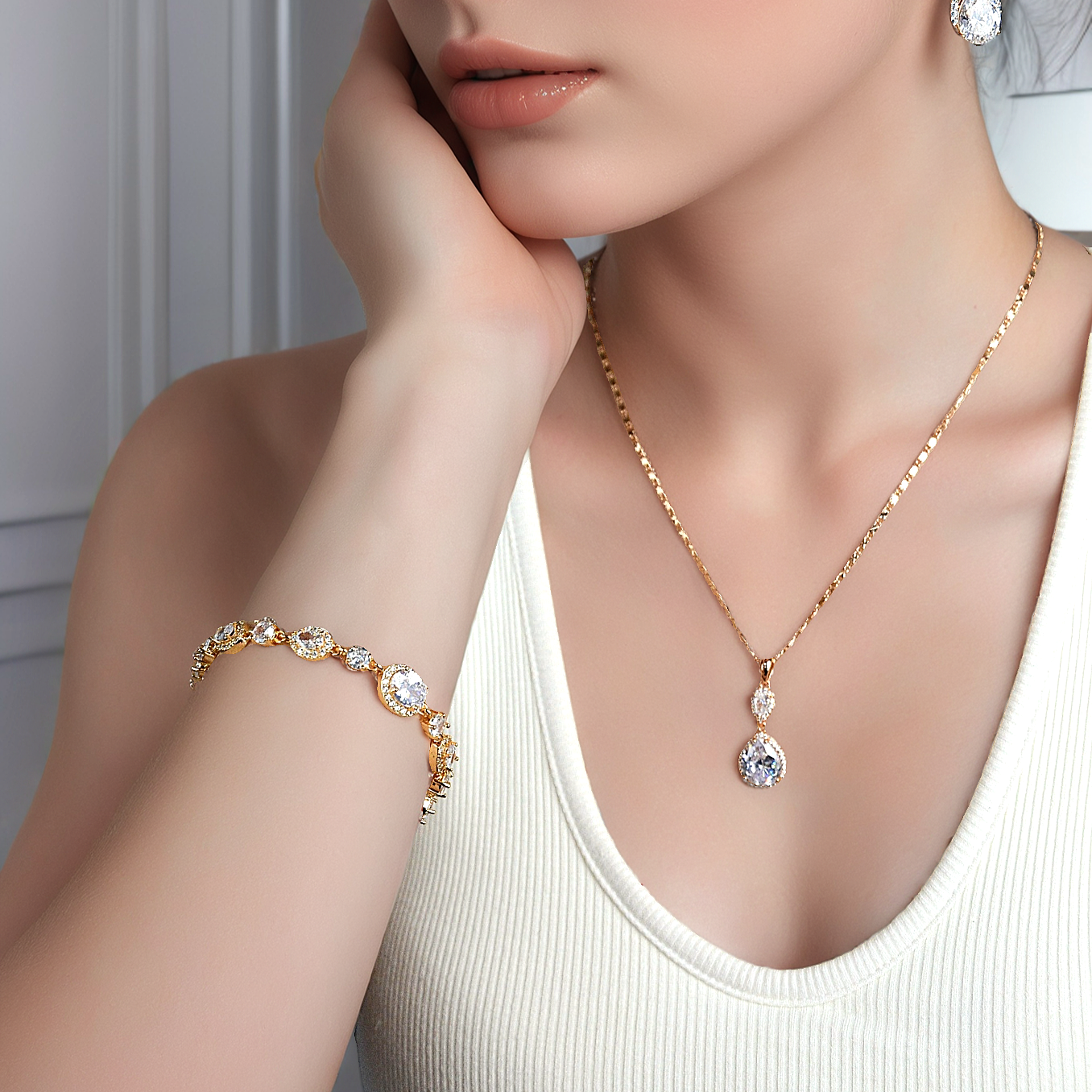 TIMEMATRIX 18K Gold Eternal White CZ Bracelet | Diamond-Accented Sparkle | Perfect Gift for Girlfriend, Wife & Mom
