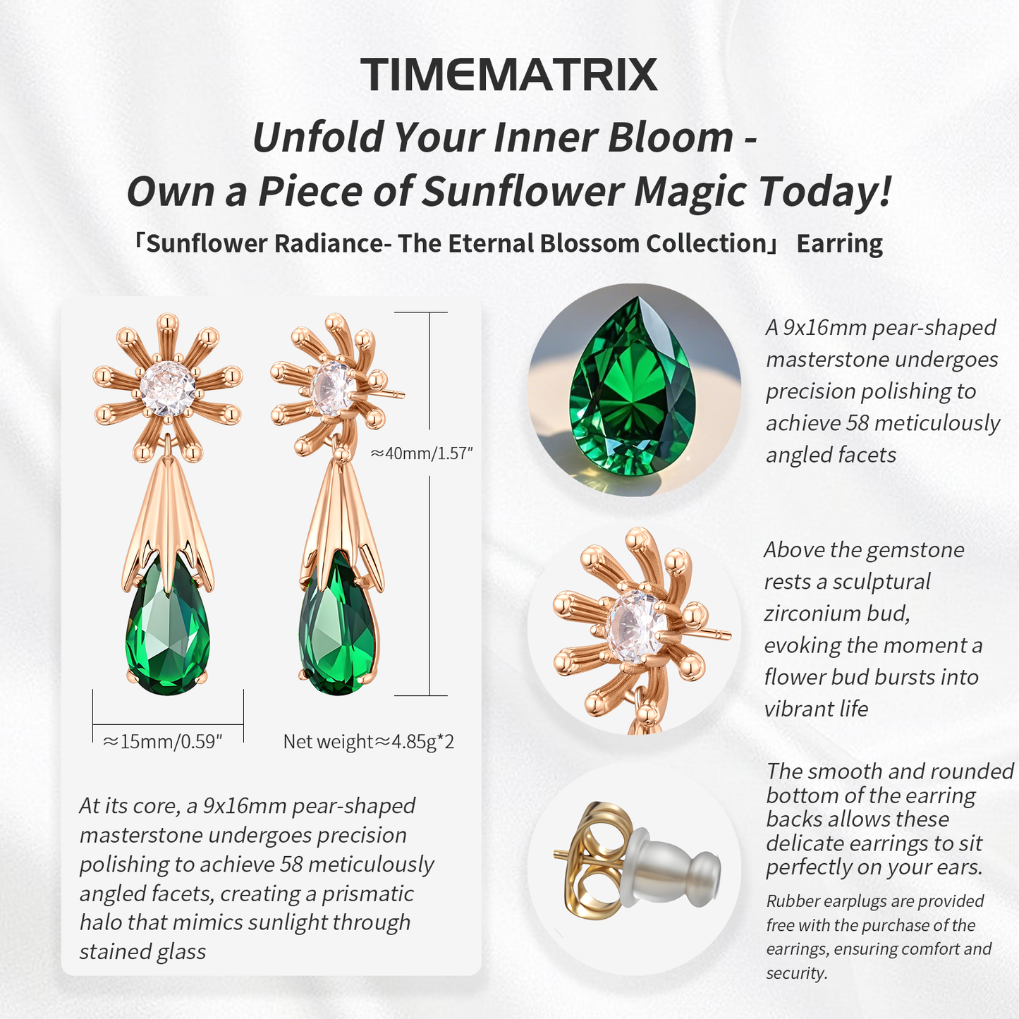 TIMEMATRIX Trending  Sunflower Earrings | 18K Gold Plated with  CZ Waterdrop Gemstones | Summer Beach & Party Jewelry | Ideal Gift for Birthday/Holiday