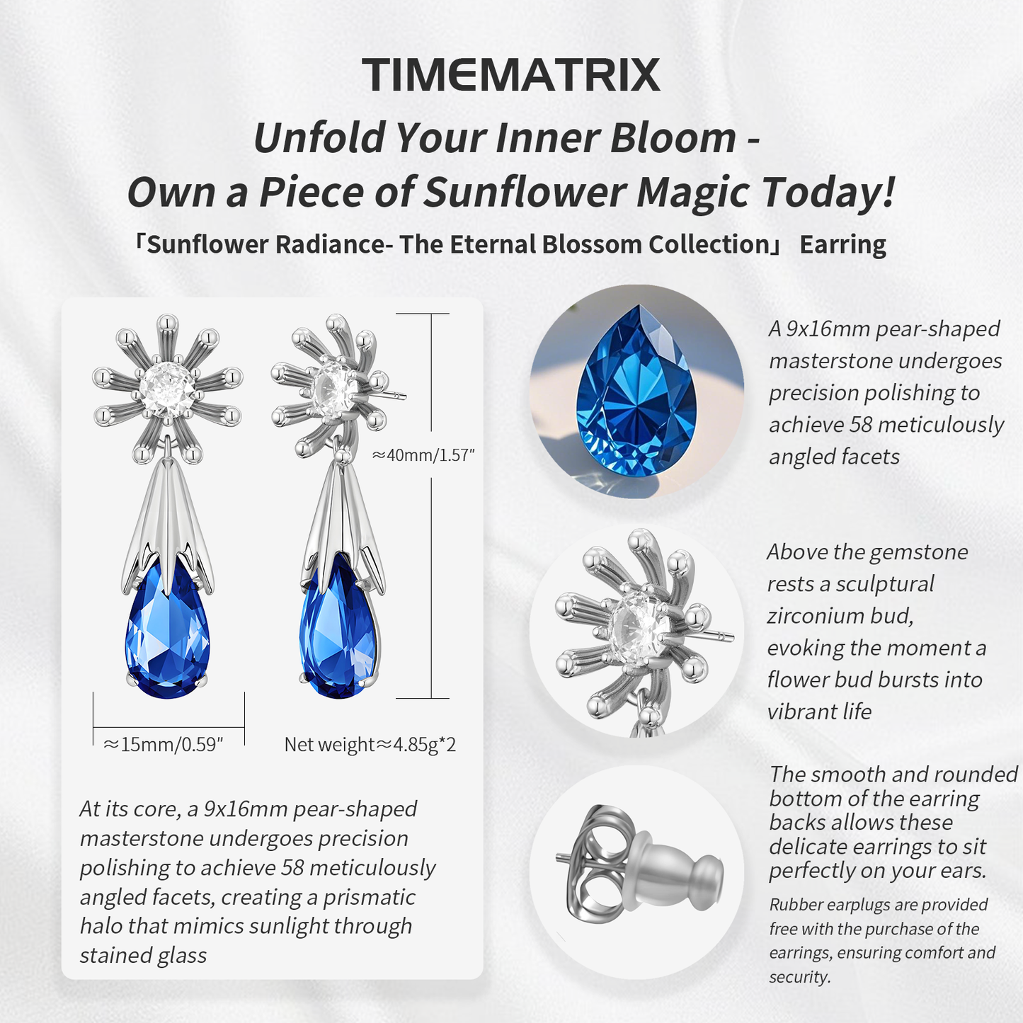 TIMEMATRIX Trending  Sunflower Earrings | White Gold Plated with CZ Waterdrop Gemstones | Daily Chic & Garden Party Jewelry | Ideal Gift for Birthday/Anniversary