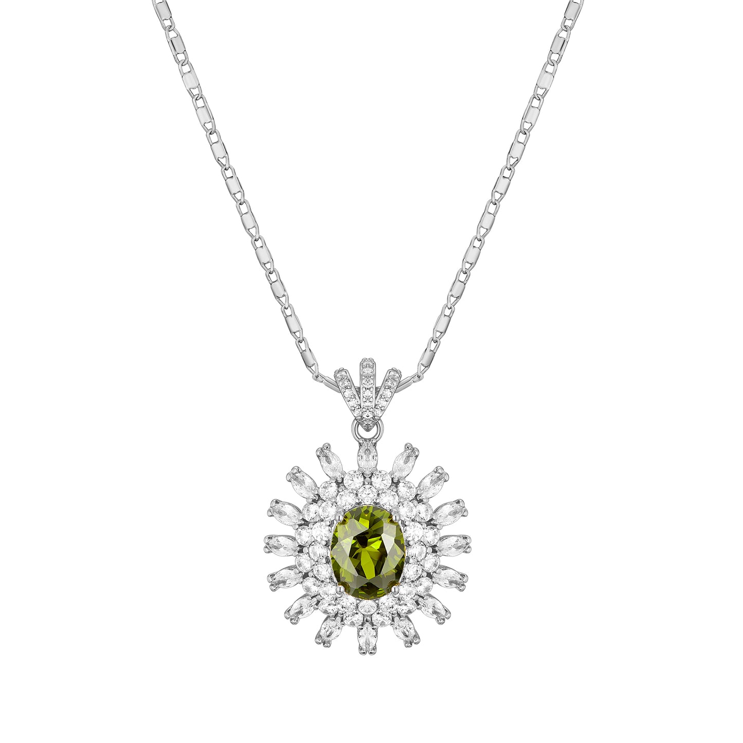 TIMEMATRIX White Gold Plated Sunflower Necklace for Women | Emerald CZ Gemstone Pendant, Mother's Day Gift